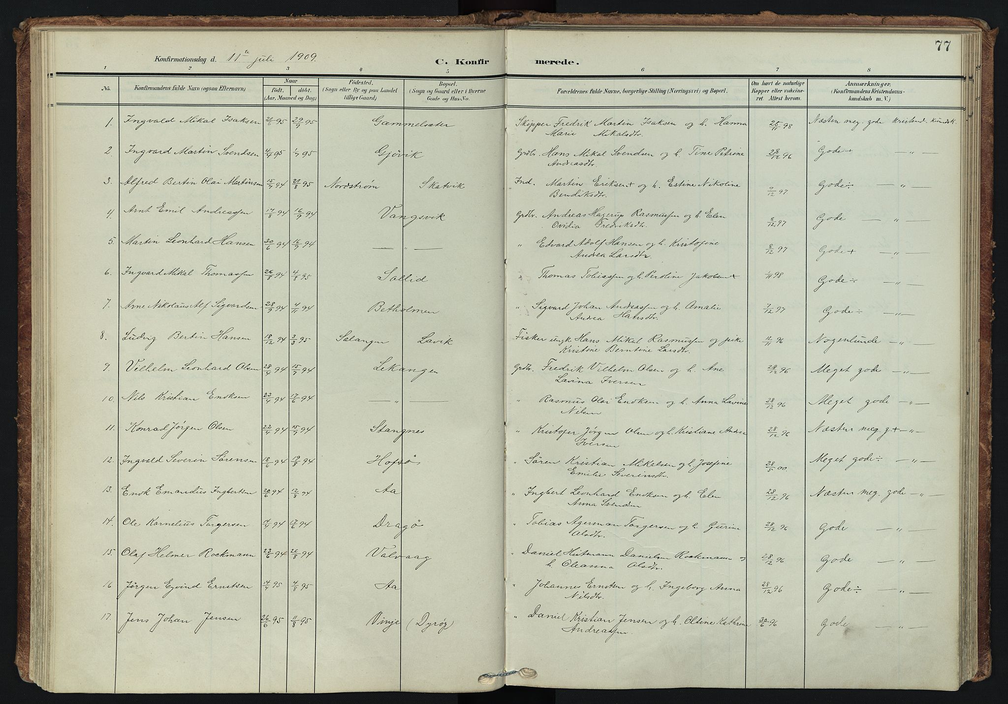 Tranøy sokneprestkontor, SATØ/S-1313/I/Ia/Iaa/L0014kirke: Parish register (official) no. 14, 1905-1919, p. 77