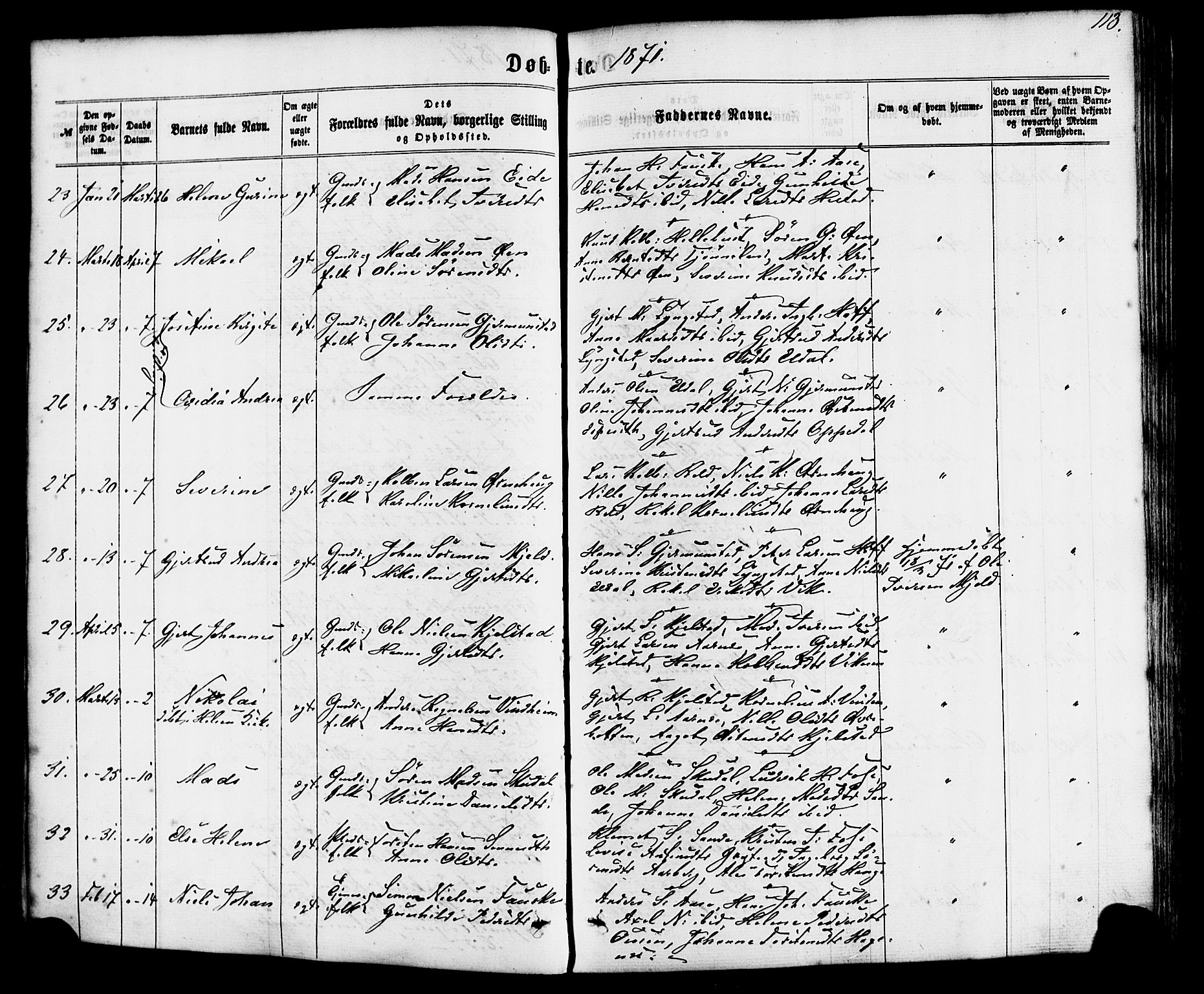 Gaular sokneprestembete, SAB/A-80001/H/Haa: Parish register (official) no. A 5, 1860-1881, p. 113