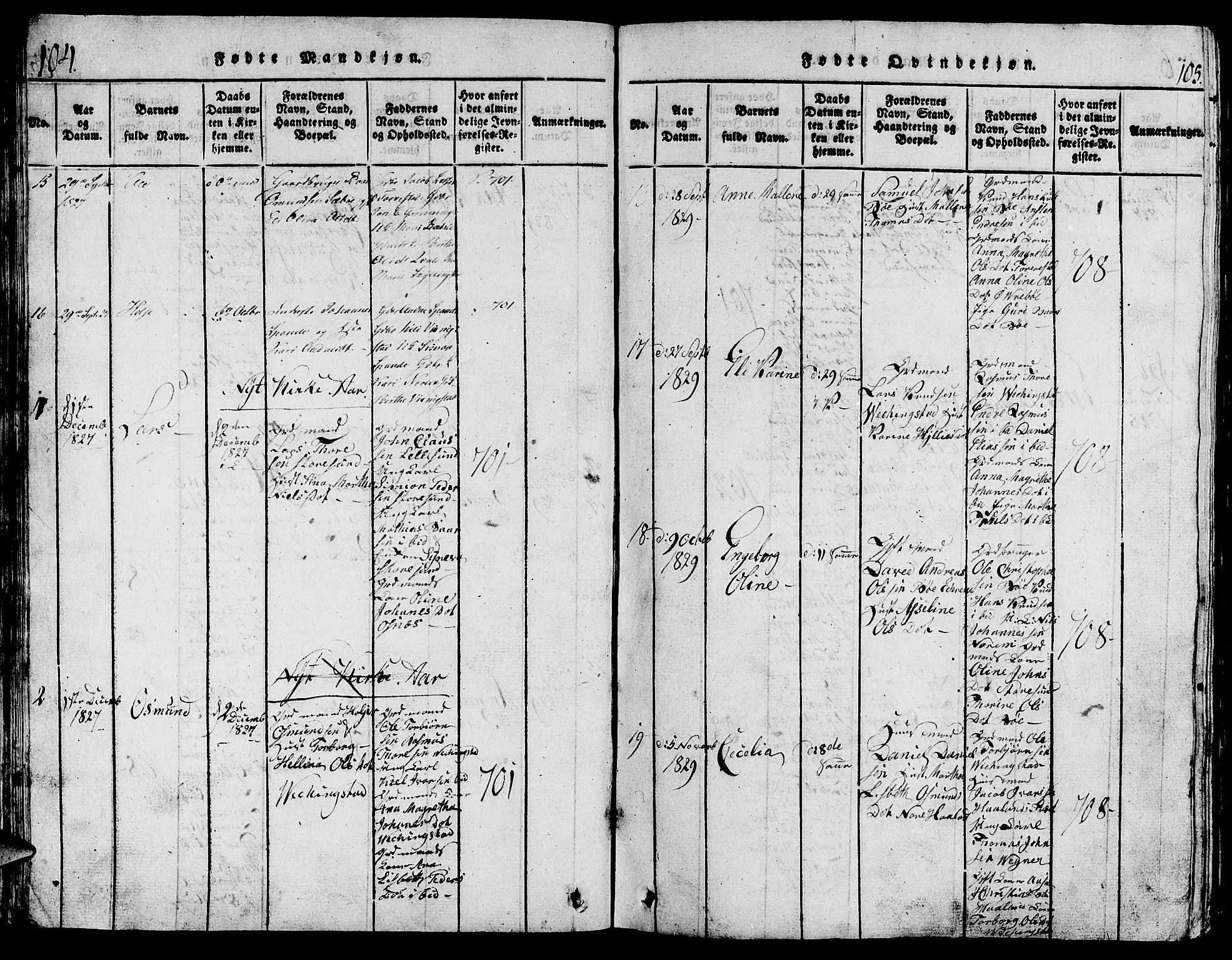 Torvastad sokneprestkontor, AV/SAST-A -101857/H/Ha/Hab/L0001: Parish register (copy) no. B 1 /1, 1817-1835, p. 104-105