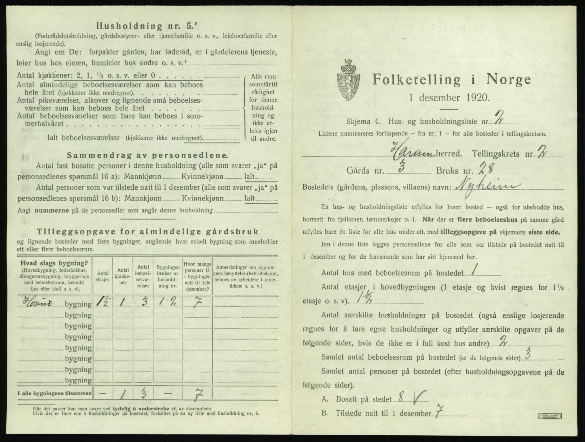 SAT, 1920 census for Haram, 1920, p. 111