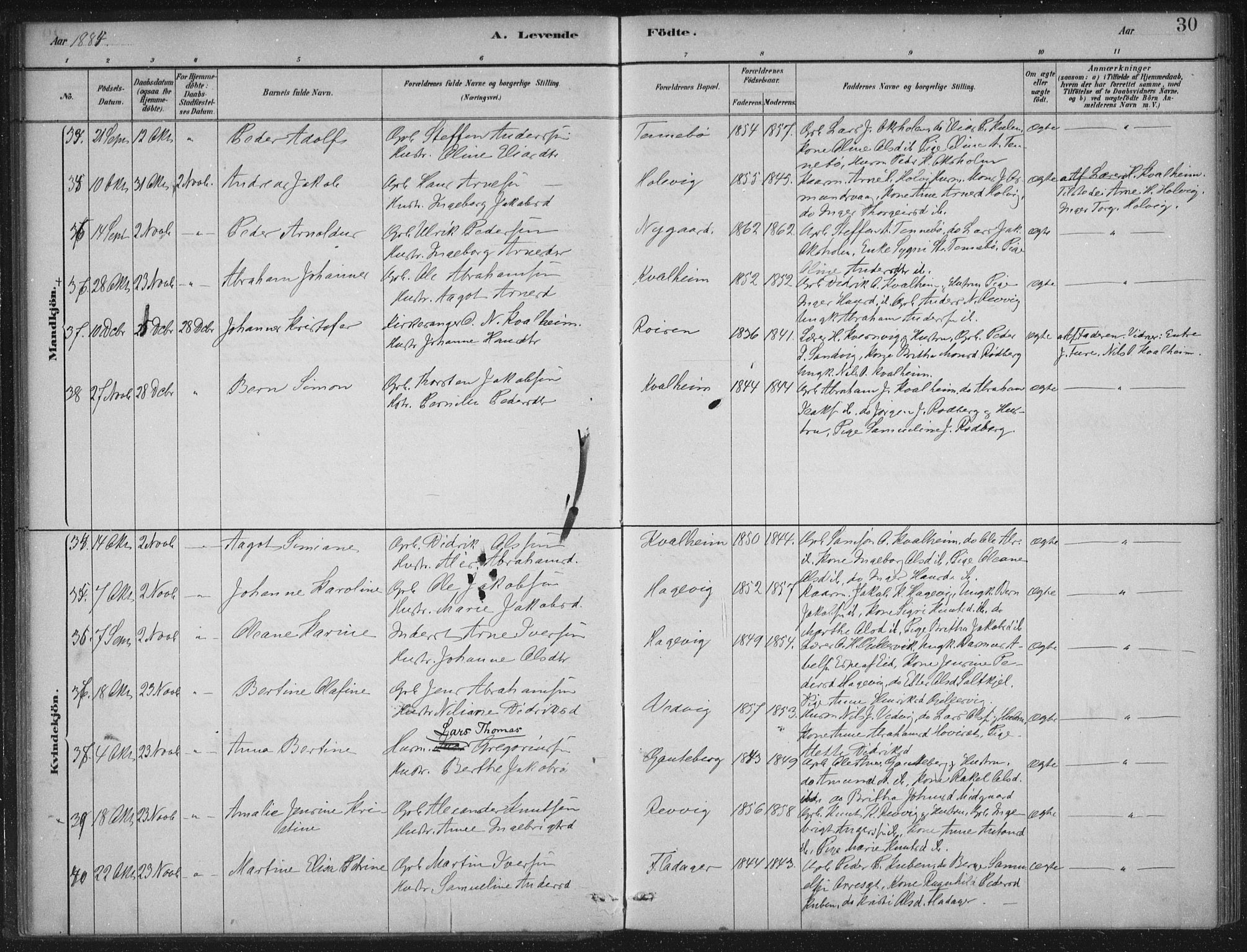 Selje sokneprestembete, AV/SAB-A-99938/H/Ha/Haa/Haac/L0001: Parish register (official) no. C  1, 1881-1888, p. 30