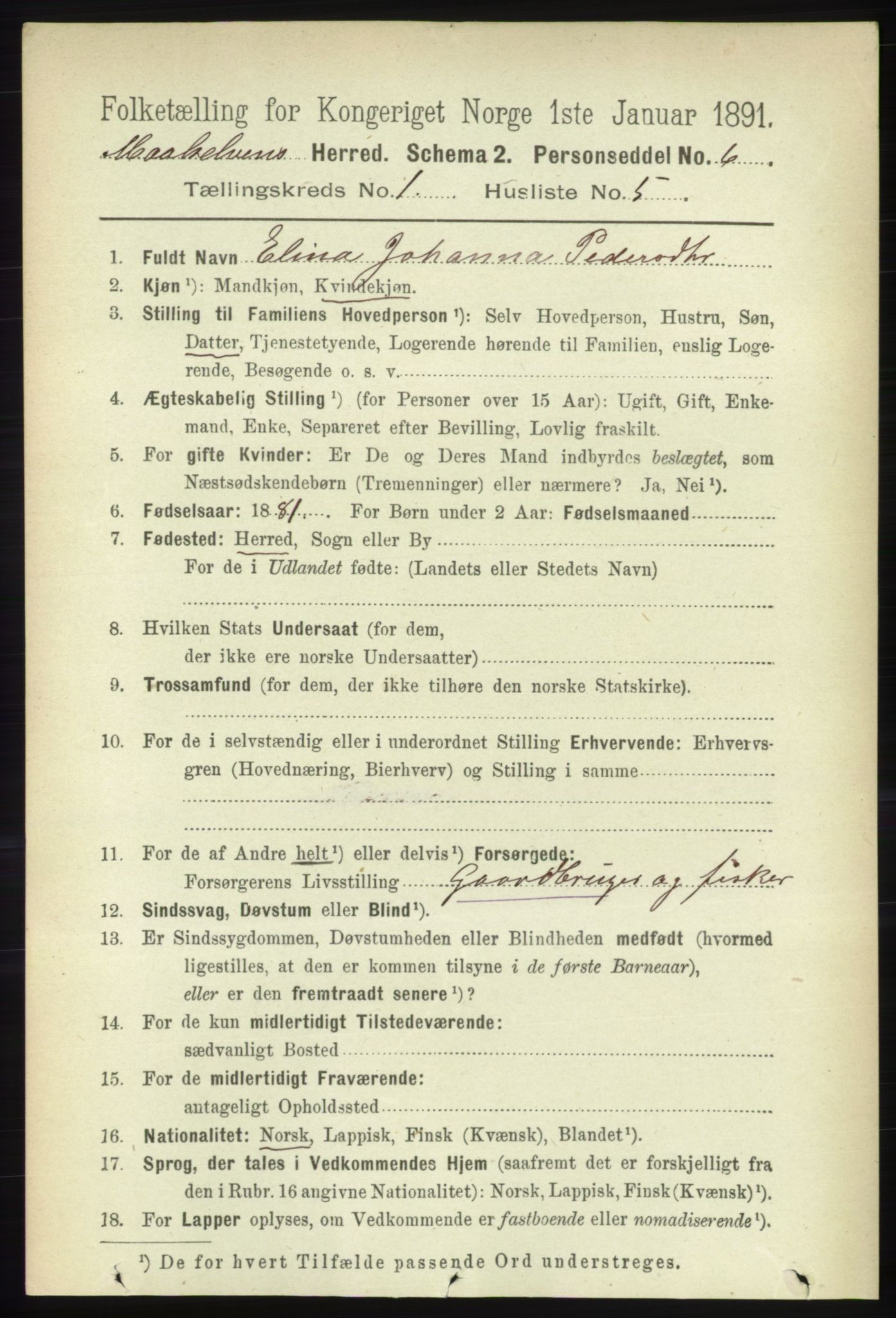 RA, 1891 census for 1924 Målselv, 1891, p. 95