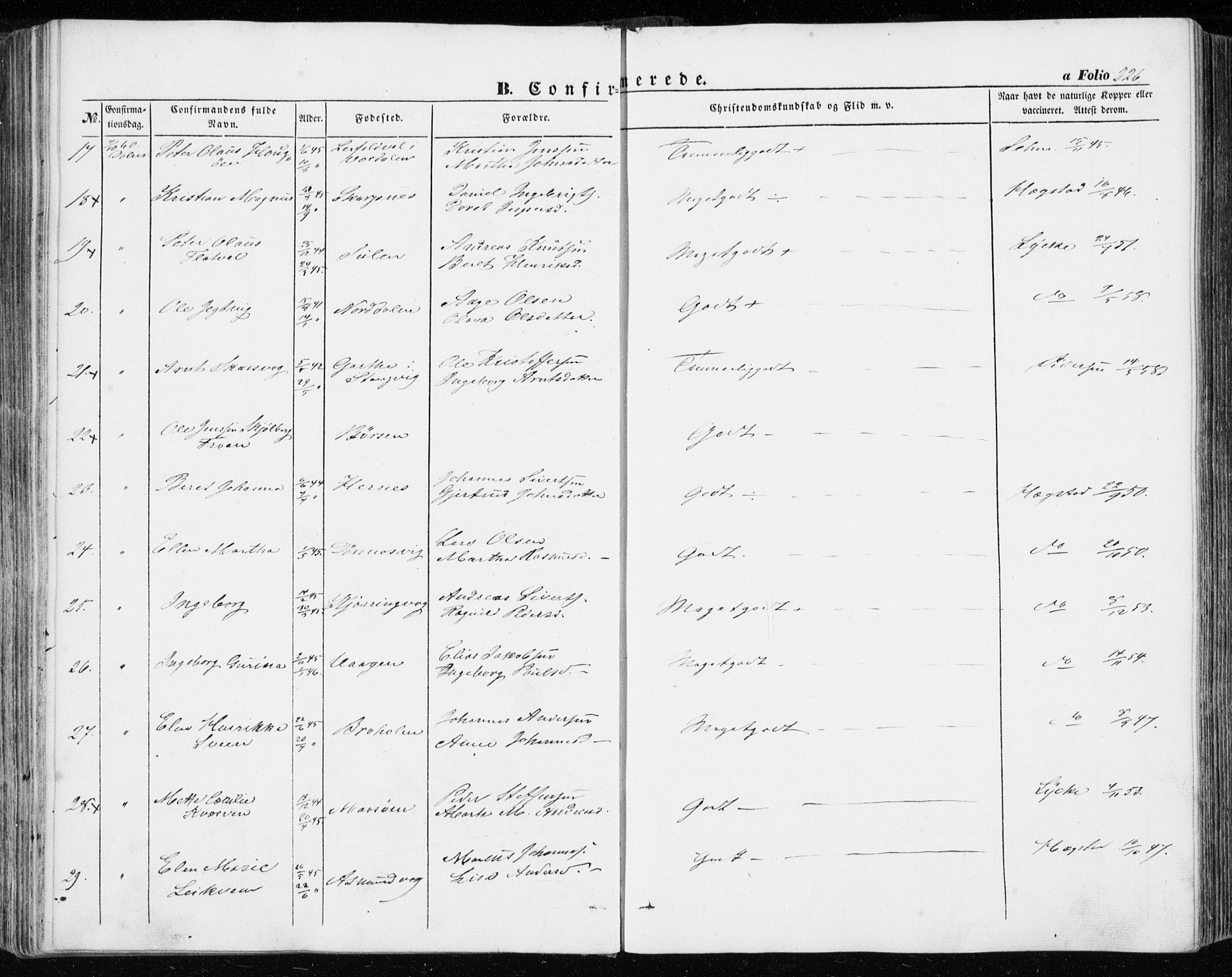 Ministerialprotokoller, klokkerbøker og fødselsregistre - Sør-Trøndelag, SAT/A-1456/634/L0530: Parish register (official) no. 634A06, 1852-1860, p. 226