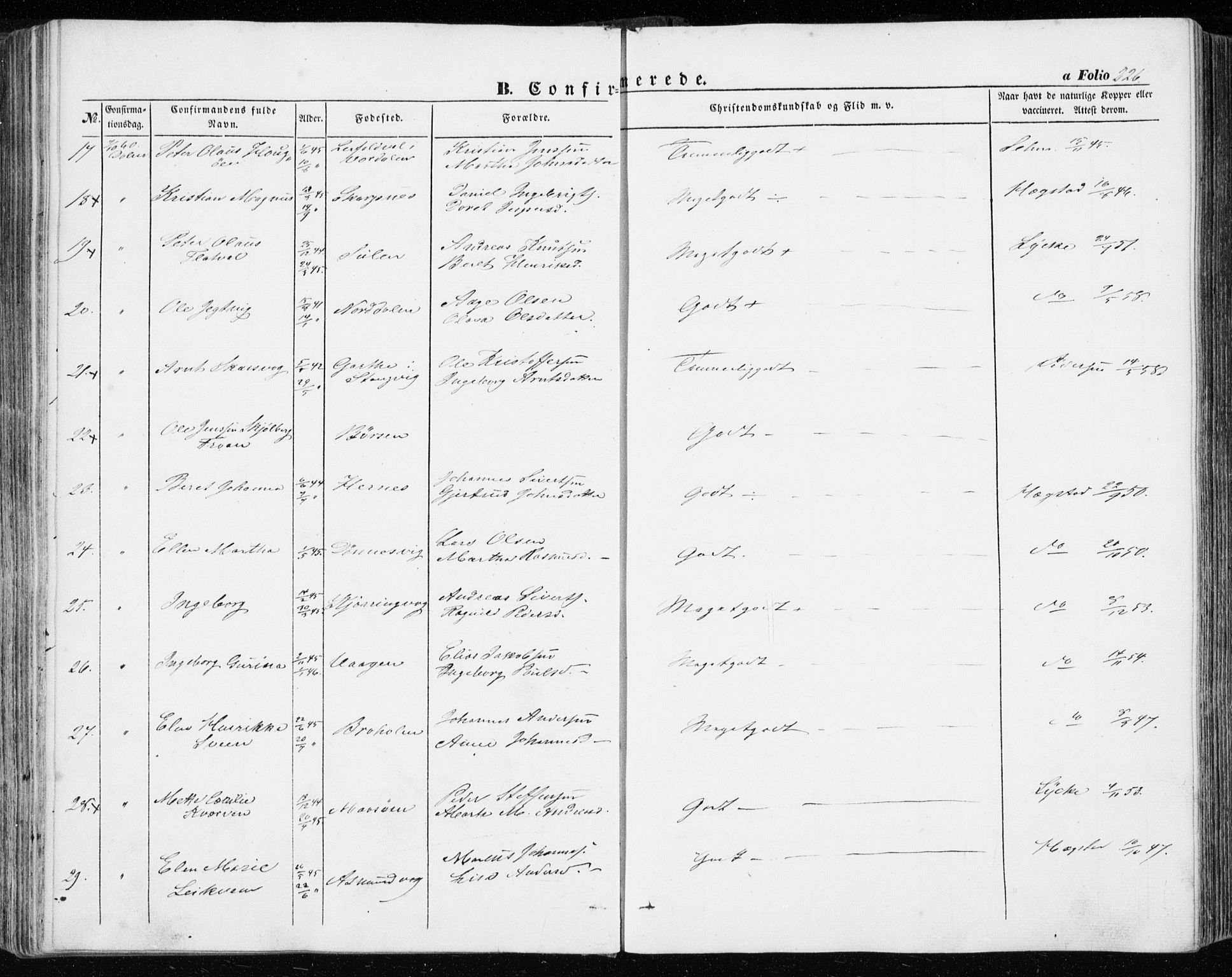 Ministerialprotokoller, klokkerbøker og fødselsregistre - Sør-Trøndelag, AV/SAT-A-1456/634/L0530: Parish register (official) no. 634A06, 1852-1860, p. 226