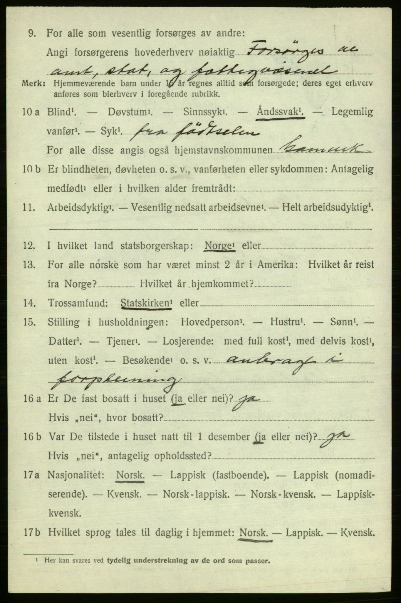 SATØ, 1920 census for Gamvik, 1920, p. 2397