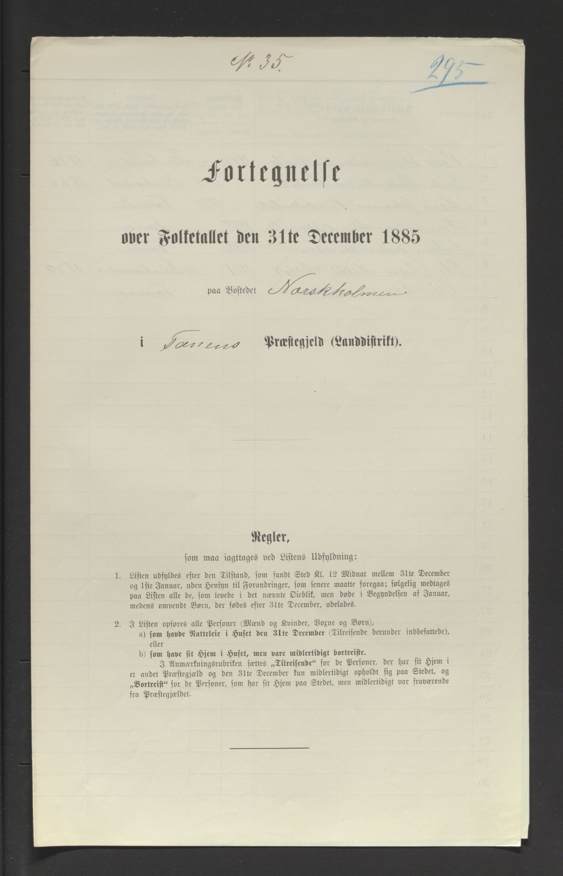 SATØ, 1885 census for 2025 Tana, 1885, p. 295a