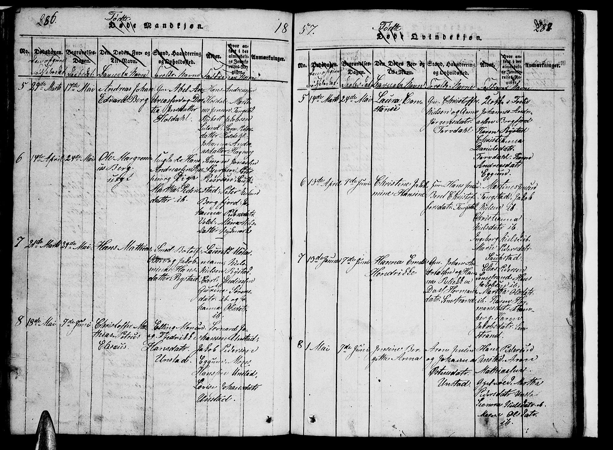 Ministerialprotokoller, klokkerbøker og fødselsregistre - Nordland, AV/SAT-A-1459/880/L1139: Parish register (copy) no. 880C01, 1836-1857, p. 286-287