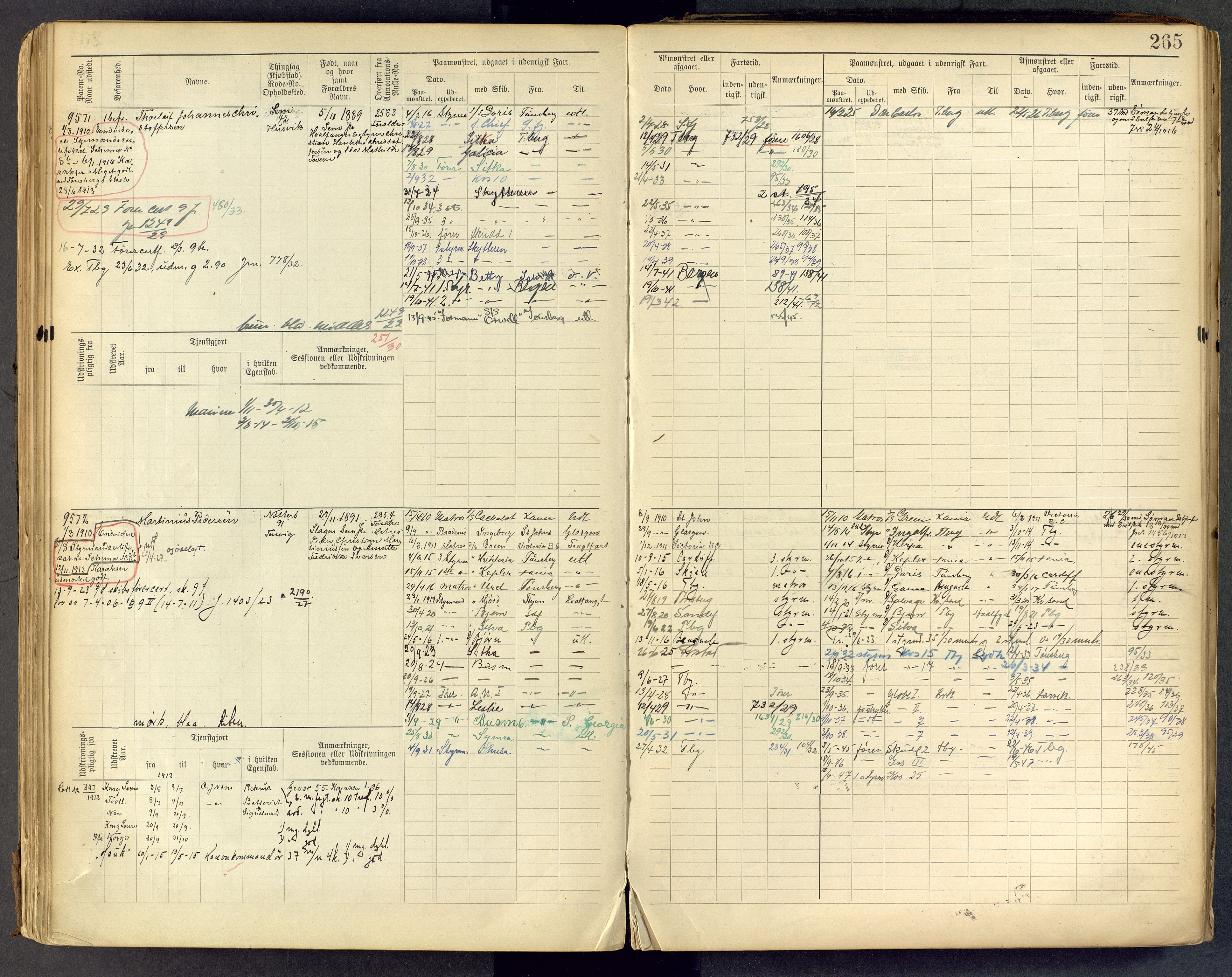 Tønsberg innrulleringskontor, AV/SAKO-A-786/F/Fc/Fcb/L0009: Hovedrulle Patent nr. 9043-9992, 1900-1921, p. 265