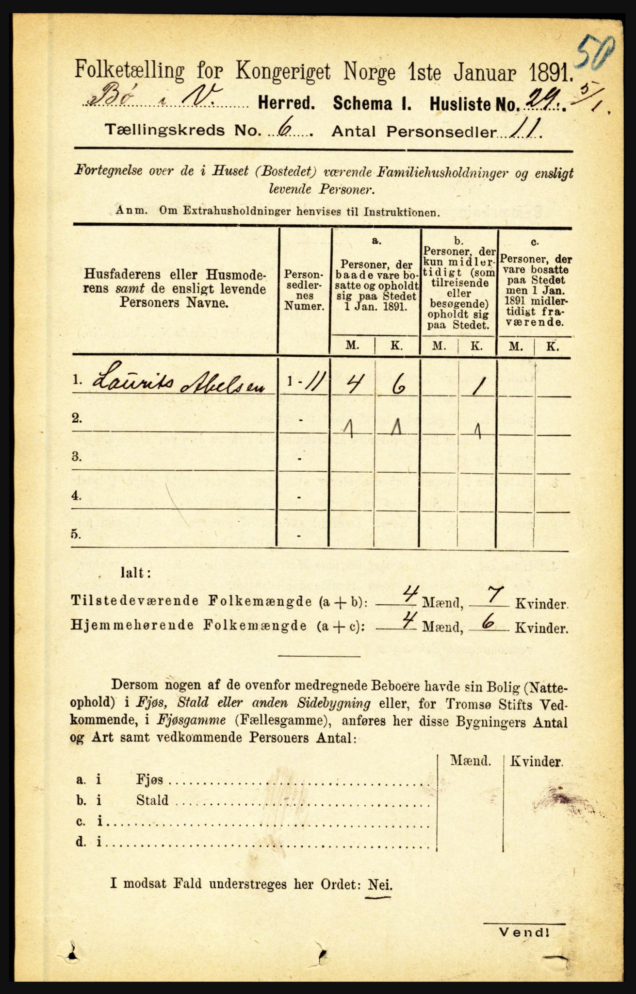 RA, 1891 census for 1867 Bø, 1891, p. 2143