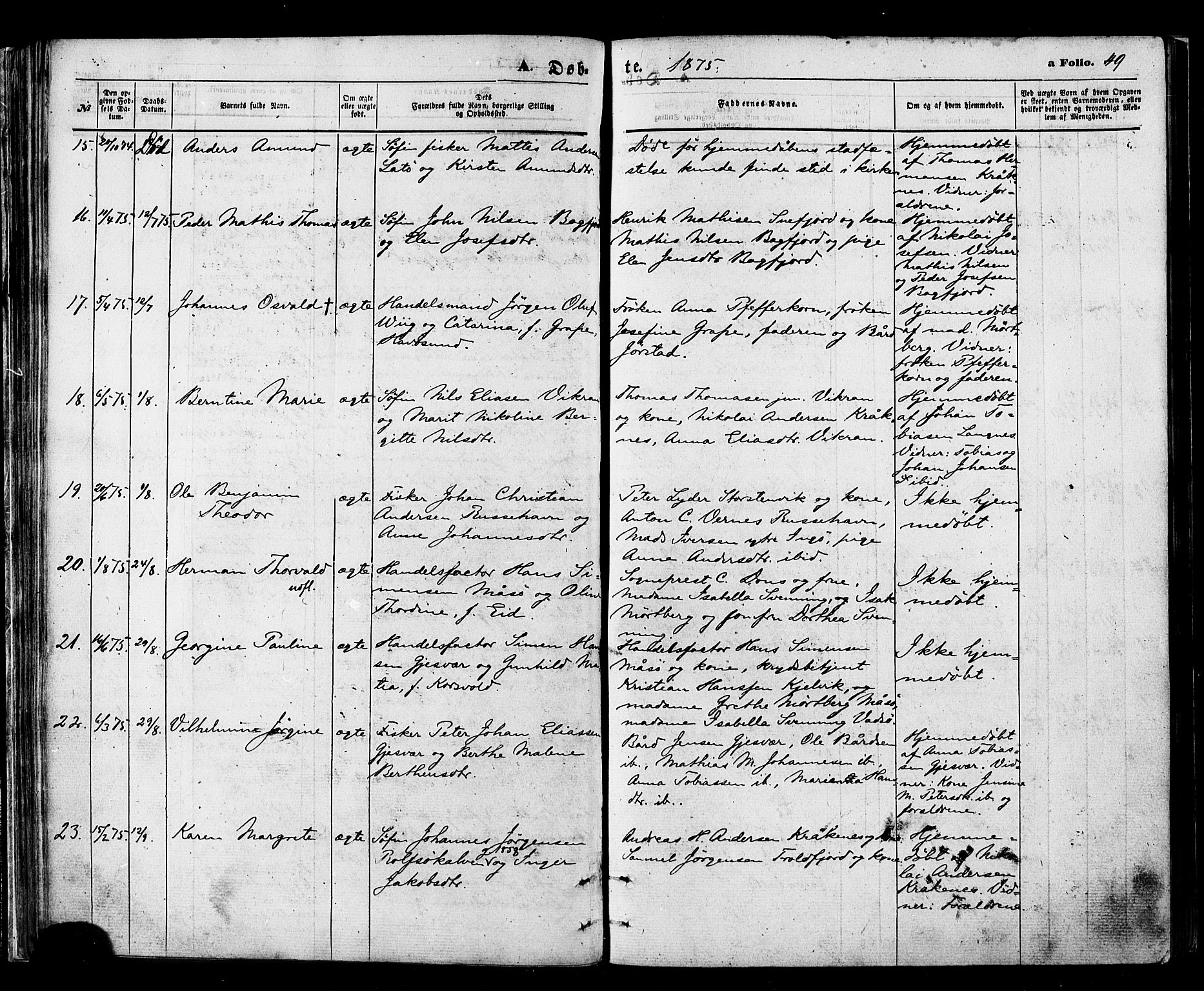 Måsøy sokneprestkontor, AV/SATØ-S-1348/H/Ha/L0003kirke: Parish register (official) no. 3, 1866-1877, p. 49