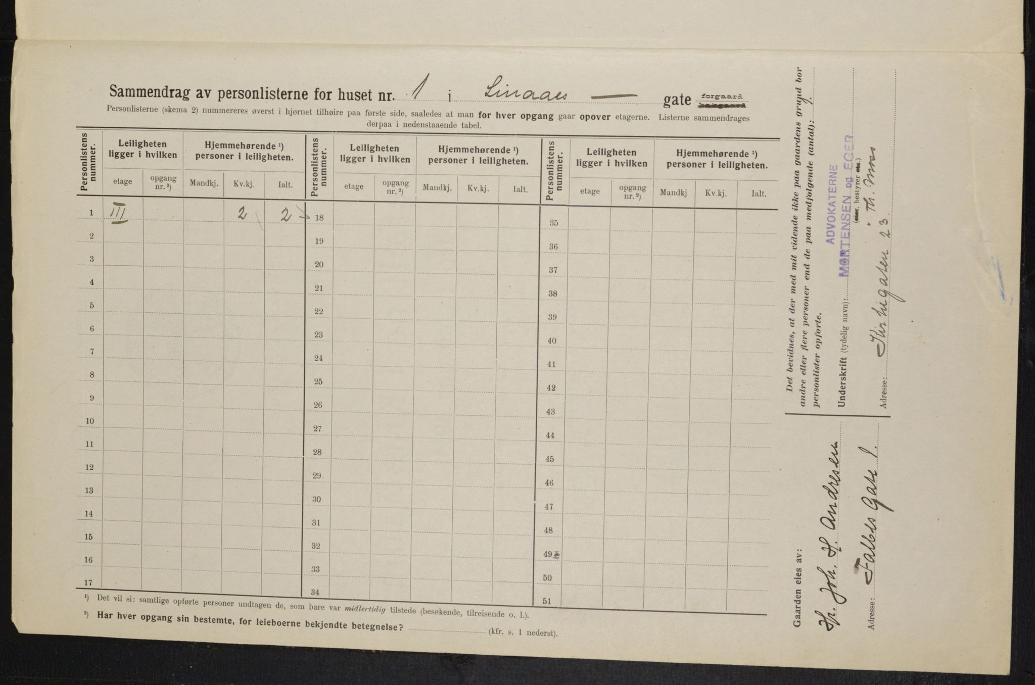 OBA, Municipal Census 1914 for Kristiania, 1914, p. 57698