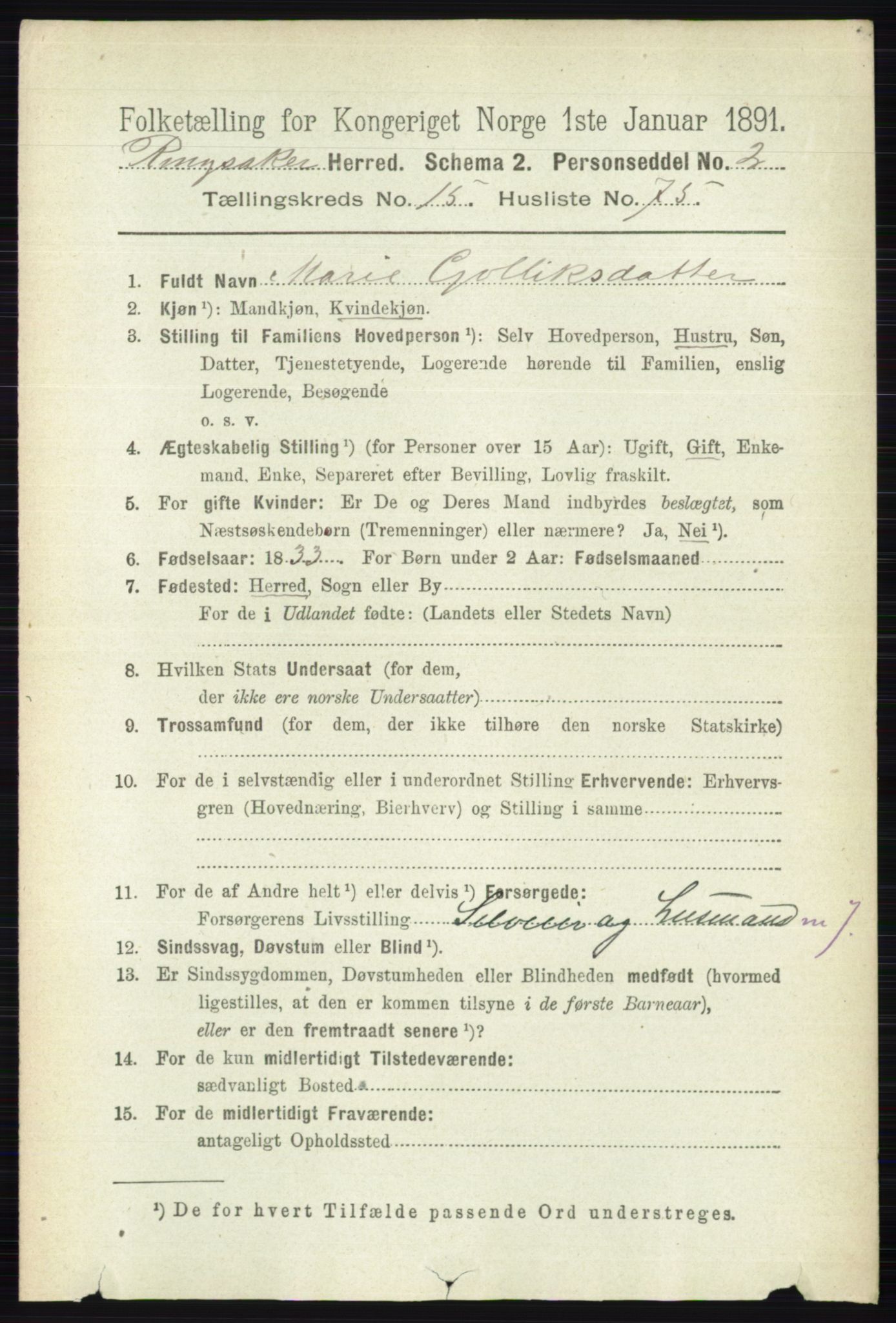 RA, 1891 census for 0412 Ringsaker, 1891, p. 8937