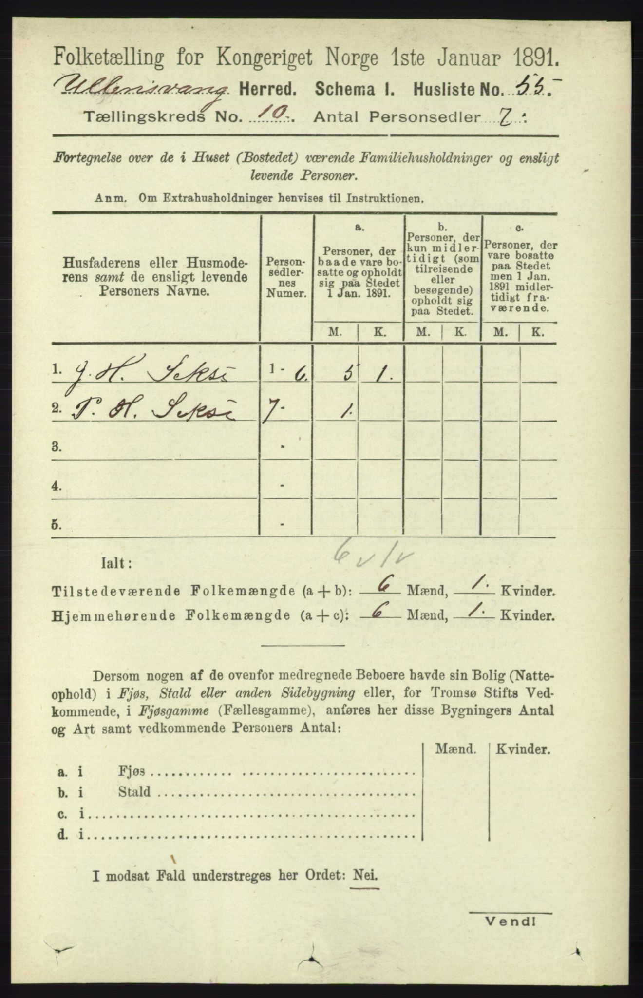 RA, 1891 census for 1230 Ullensvang, 1891, p. 3736