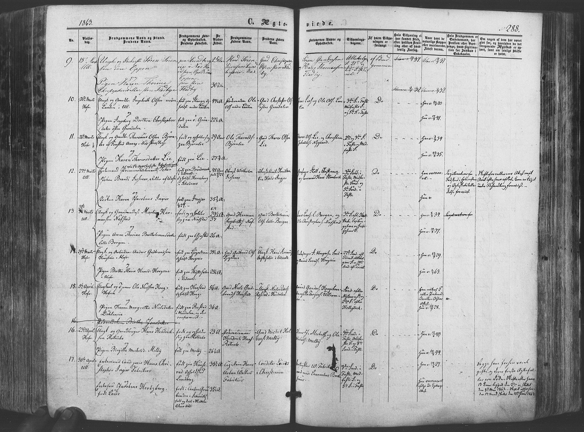 Ullensaker prestekontor Kirkebøker, AV/SAO-A-10236a/F/Fa/L0016: Parish register (official) no. I 16, 1863-1875, p. 288