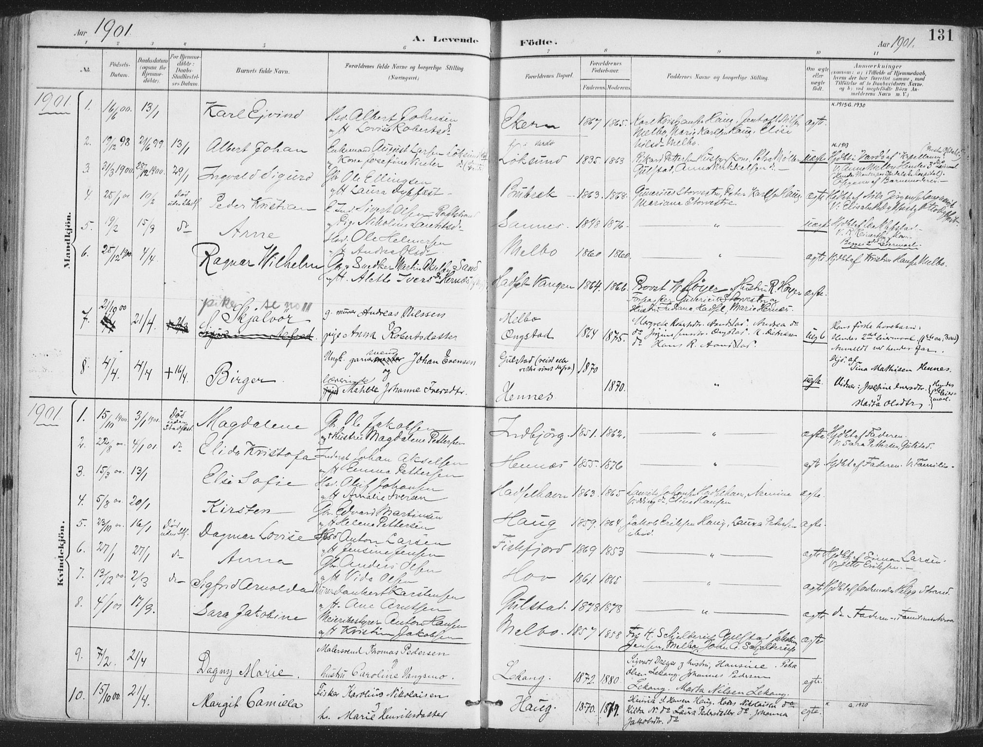 Ministerialprotokoller, klokkerbøker og fødselsregistre - Nordland, SAT/A-1459/888/L1246: Parish register (official) no. 888A12, 1891-1903, p. 131