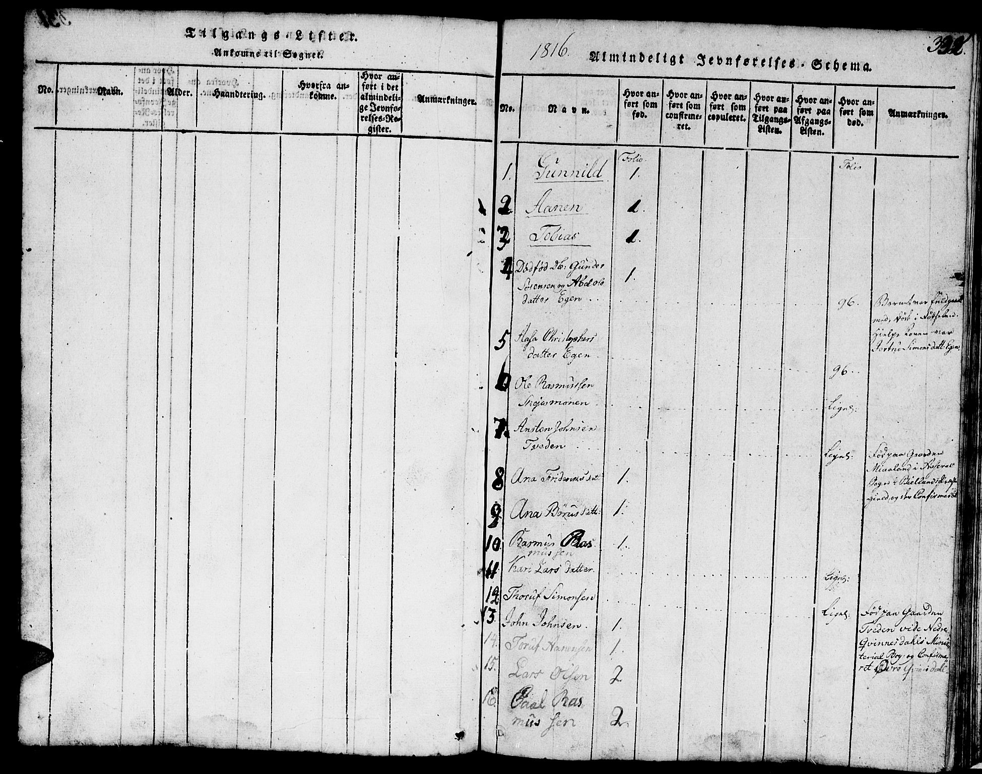 Hægebostad sokneprestkontor, SAK/1111-0024/F/Fb/Fbb/L0001: Parish register (copy) no. B 1, 1816-1850, p. 332