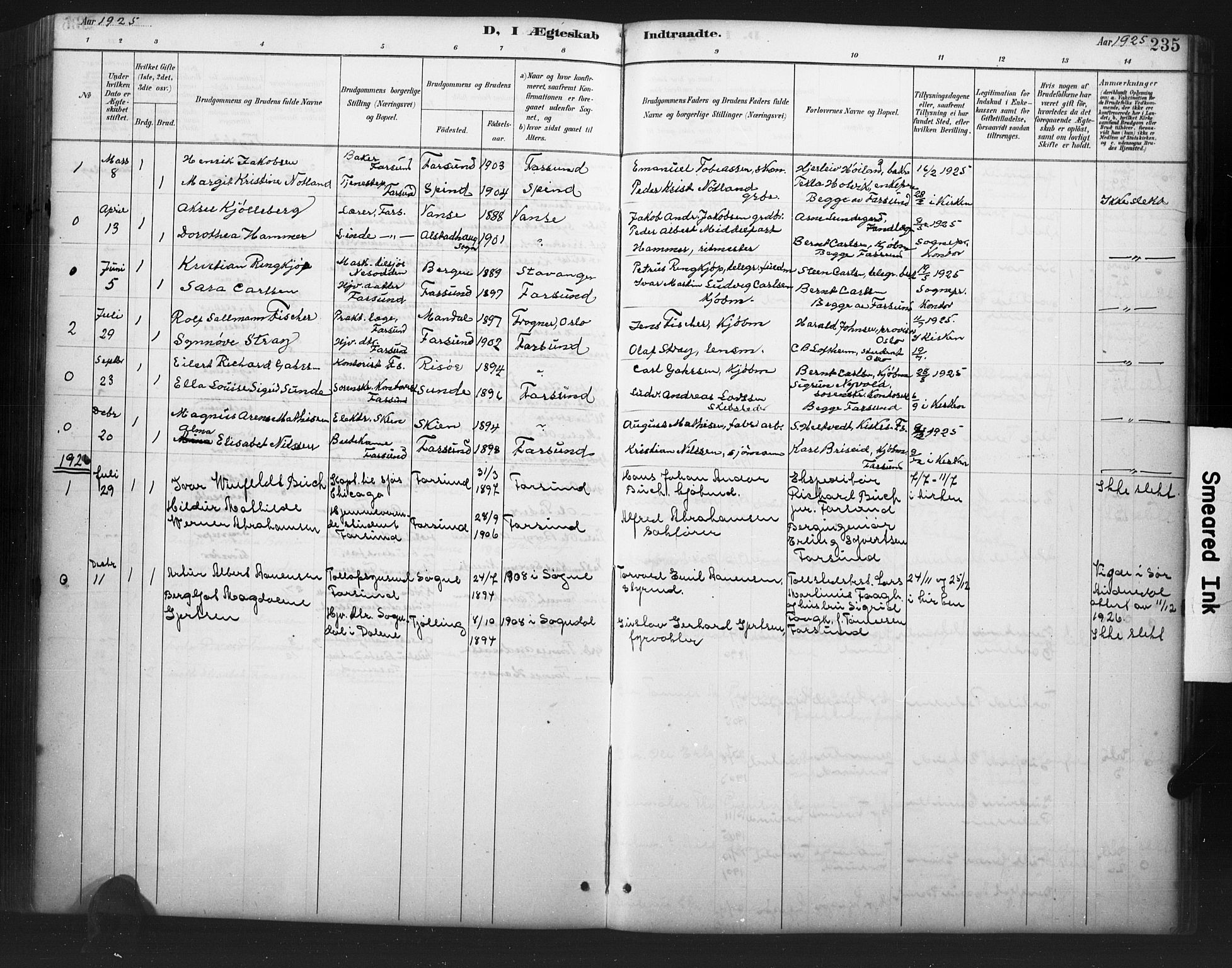 Farsund sokneprestkontor, AV/SAK-1111-0009/F/Fb/L0001: Parish register (copy) no. B 1, 1886-1931, p. 235