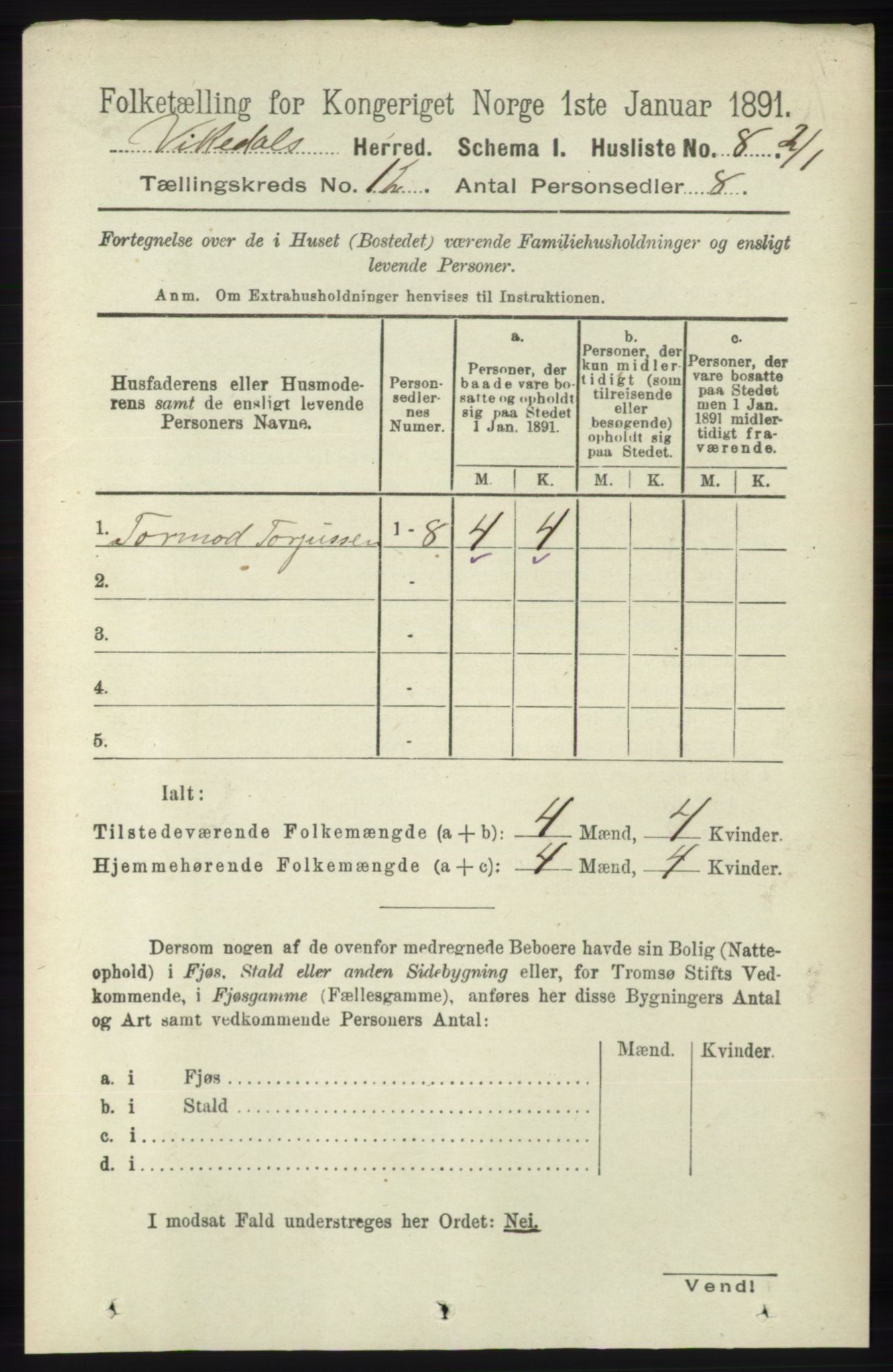 RA, 1891 census for 1157 Vikedal, 1891, p. 3155