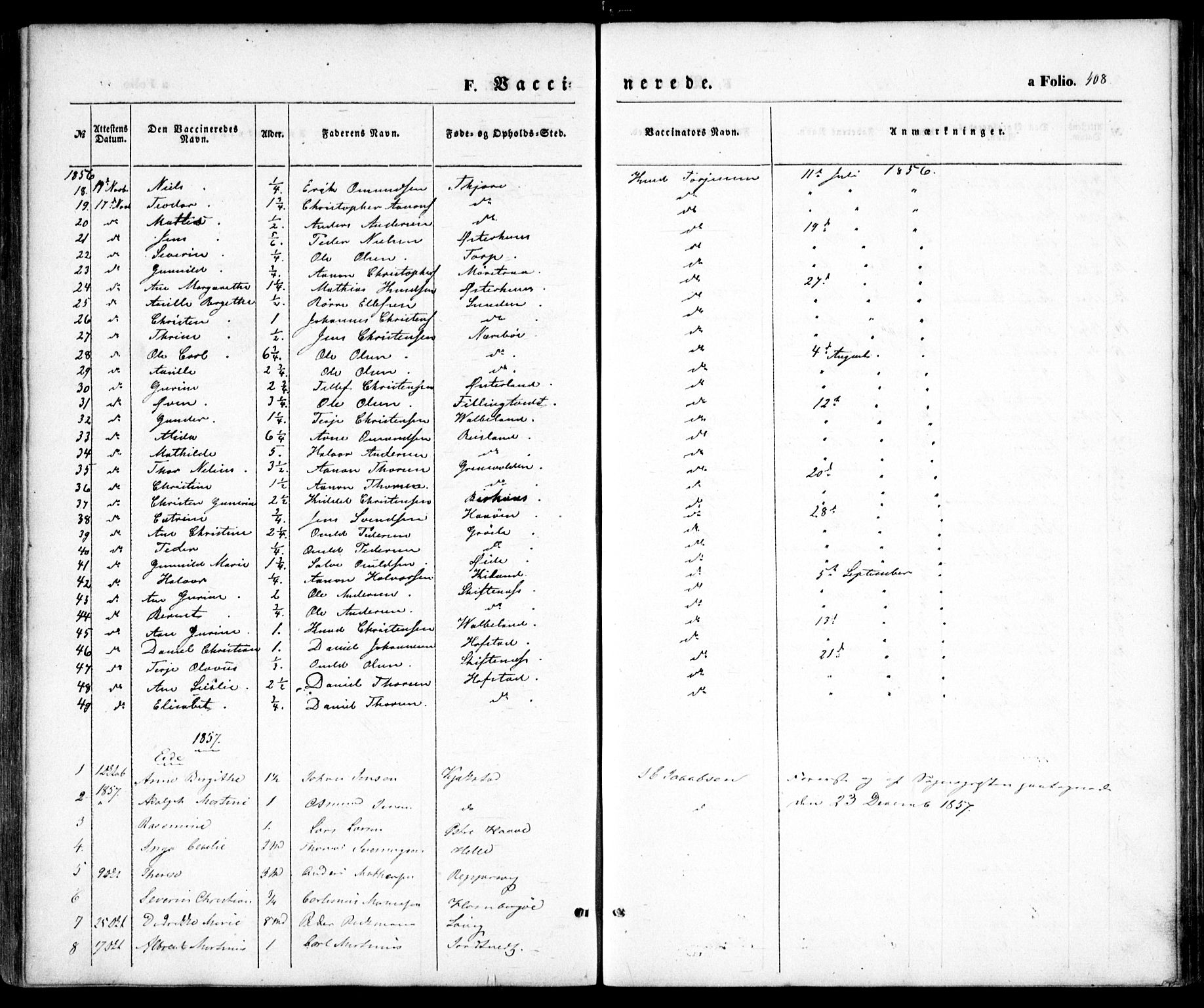 Hommedal sokneprestkontor, SAK/1111-0023/F/Fa/Fab/L0004: Parish register (official) no. A 4, 1848-1860, p. 408