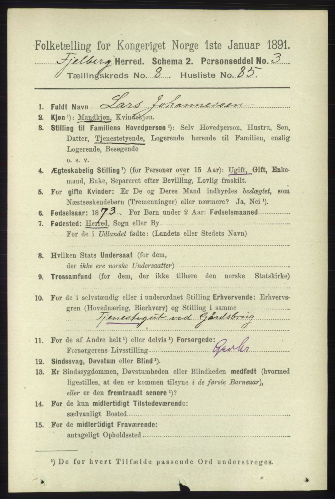 RA, 1891 census for 1213 Fjelberg, 1891, p. 3349