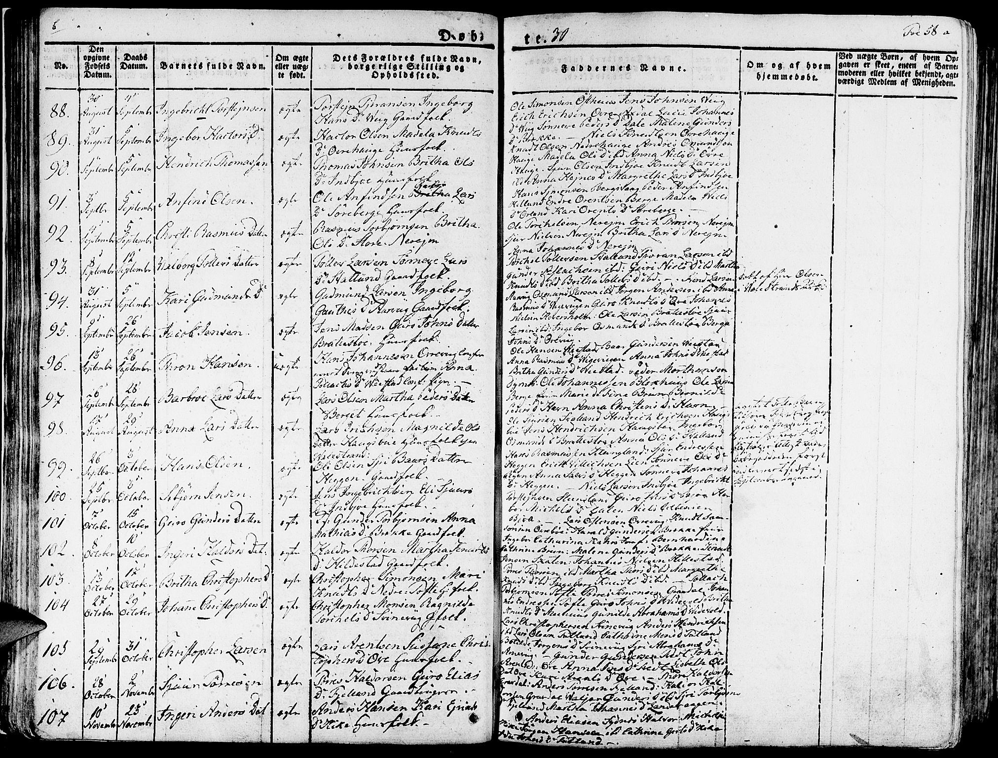Fjelberg sokneprestembete, AV/SAB-A-75201/H/Haa: Parish register (official) no. A 5, 1822-1834, p. 58
