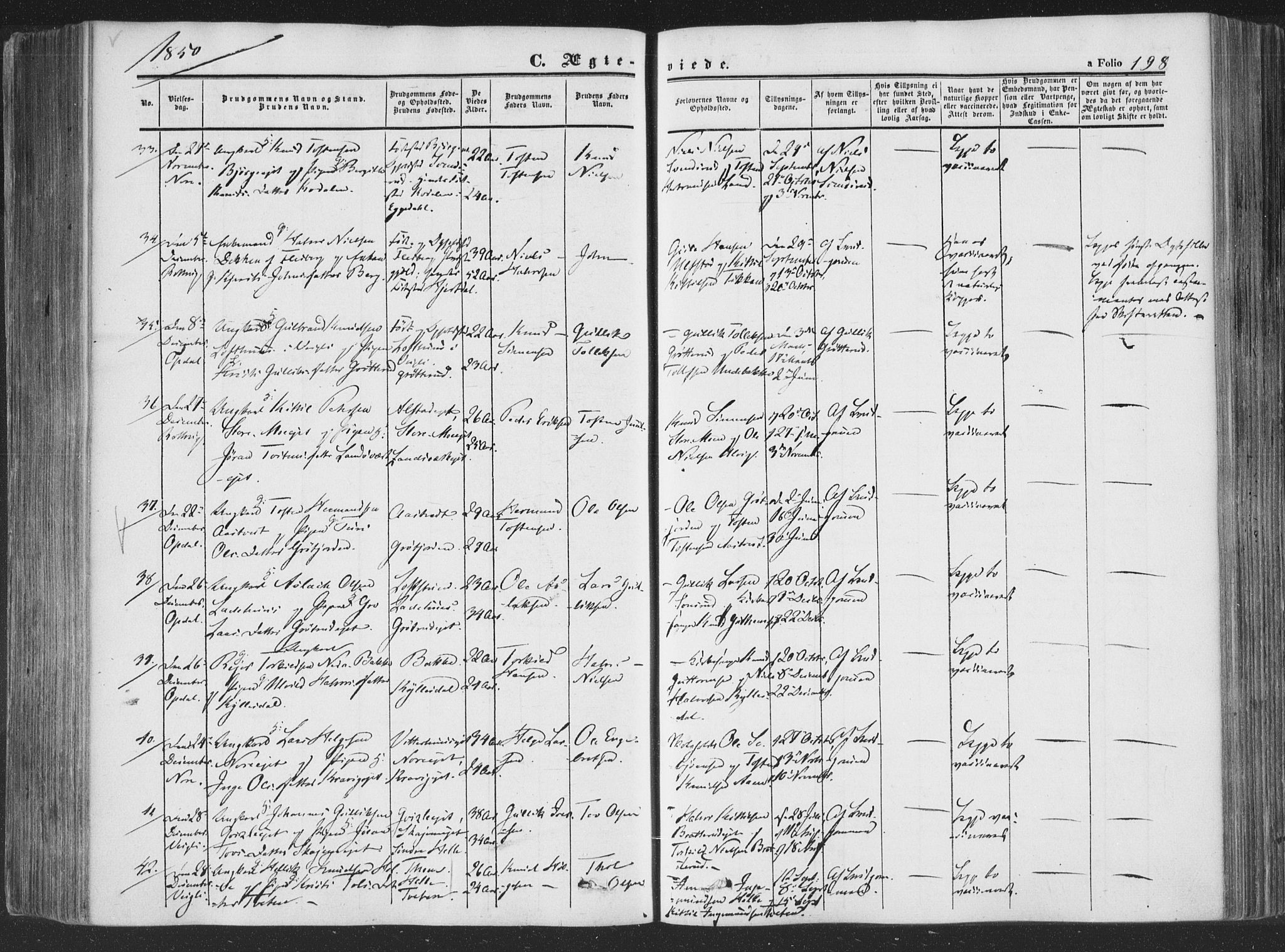 Rollag kirkebøker, AV/SAKO-A-240/F/Fa/L0008: Parish register (official) no. I 8, 1847-1860, p. 198