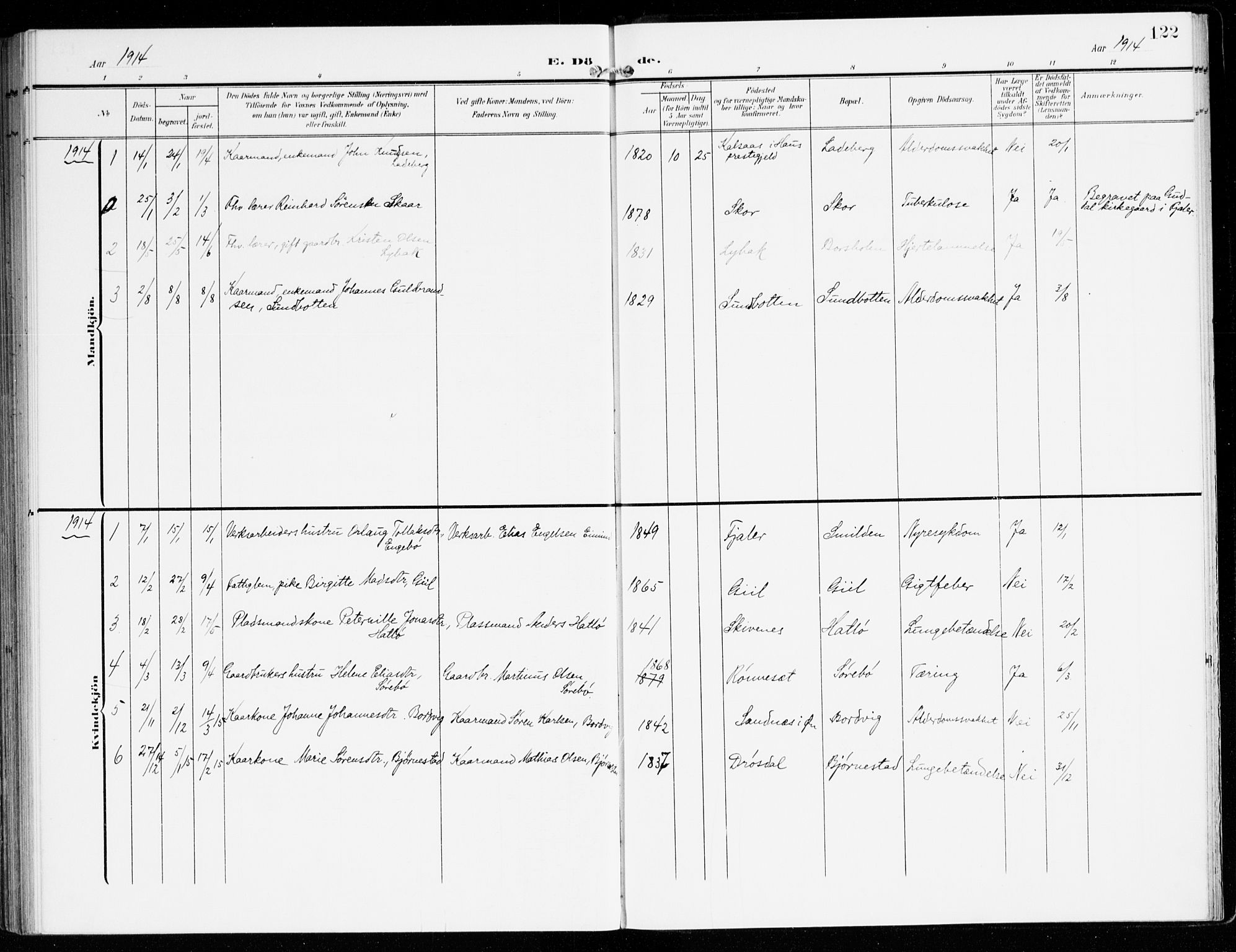 Hyllestad sokneprestembete, SAB/A-80401: Parish register (official) no. D 2, 1905-1919, p. 122