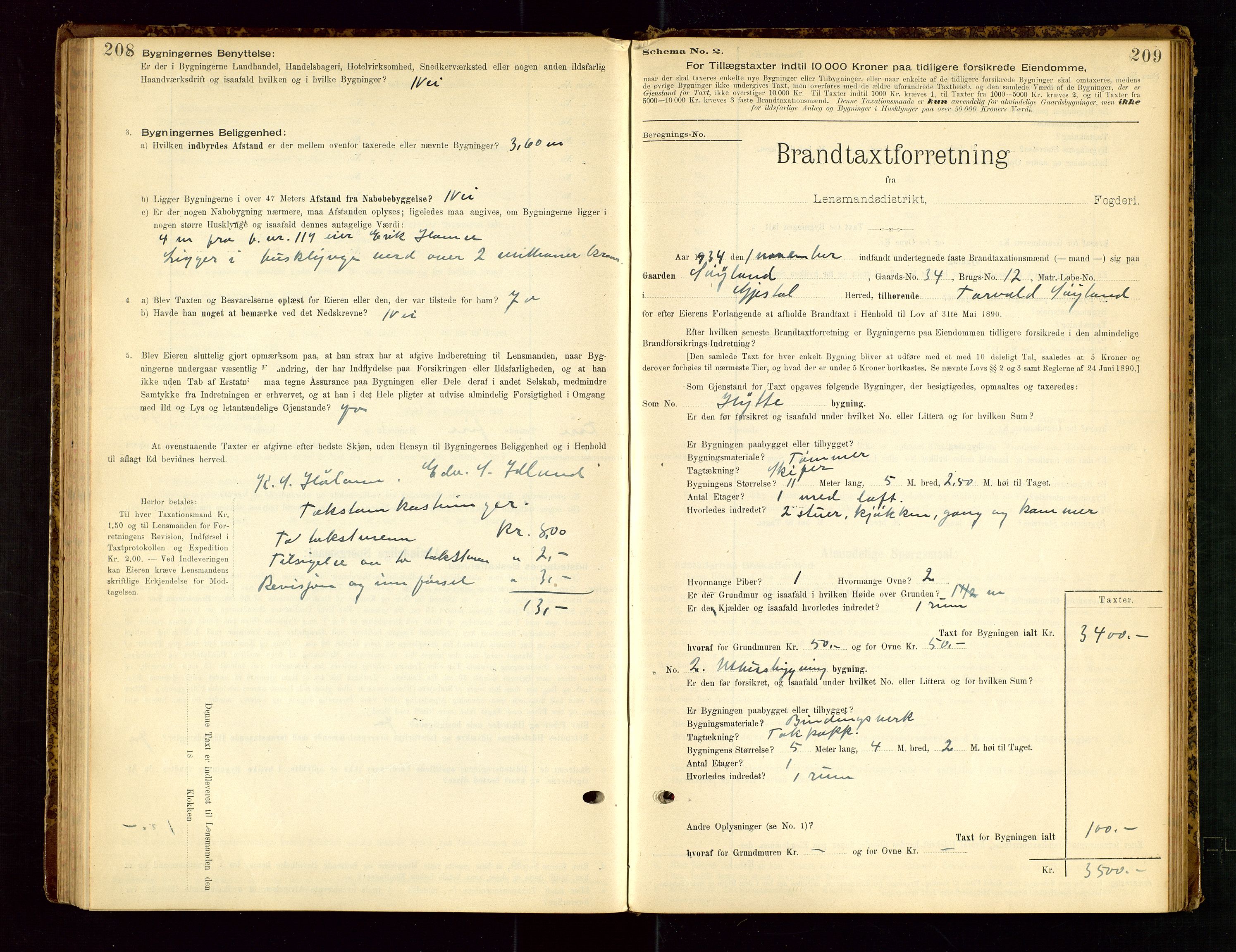 Gjesdal lensmannskontor, SAST/A-100441/Go/L0007: Branntakstskjemaprotokoll, 1894-1937, p. 208-209