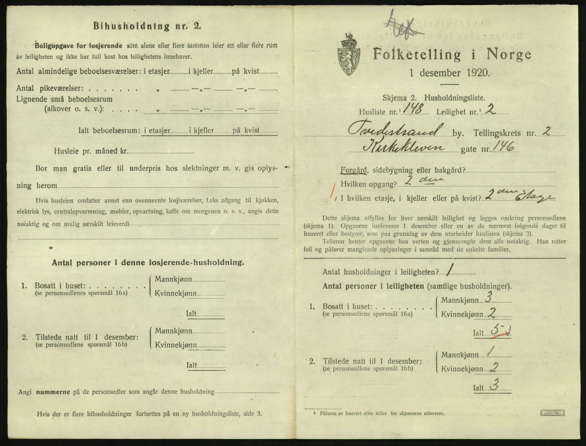 SAK, 1920 census for Tvedestrand, 1920, p. 1321