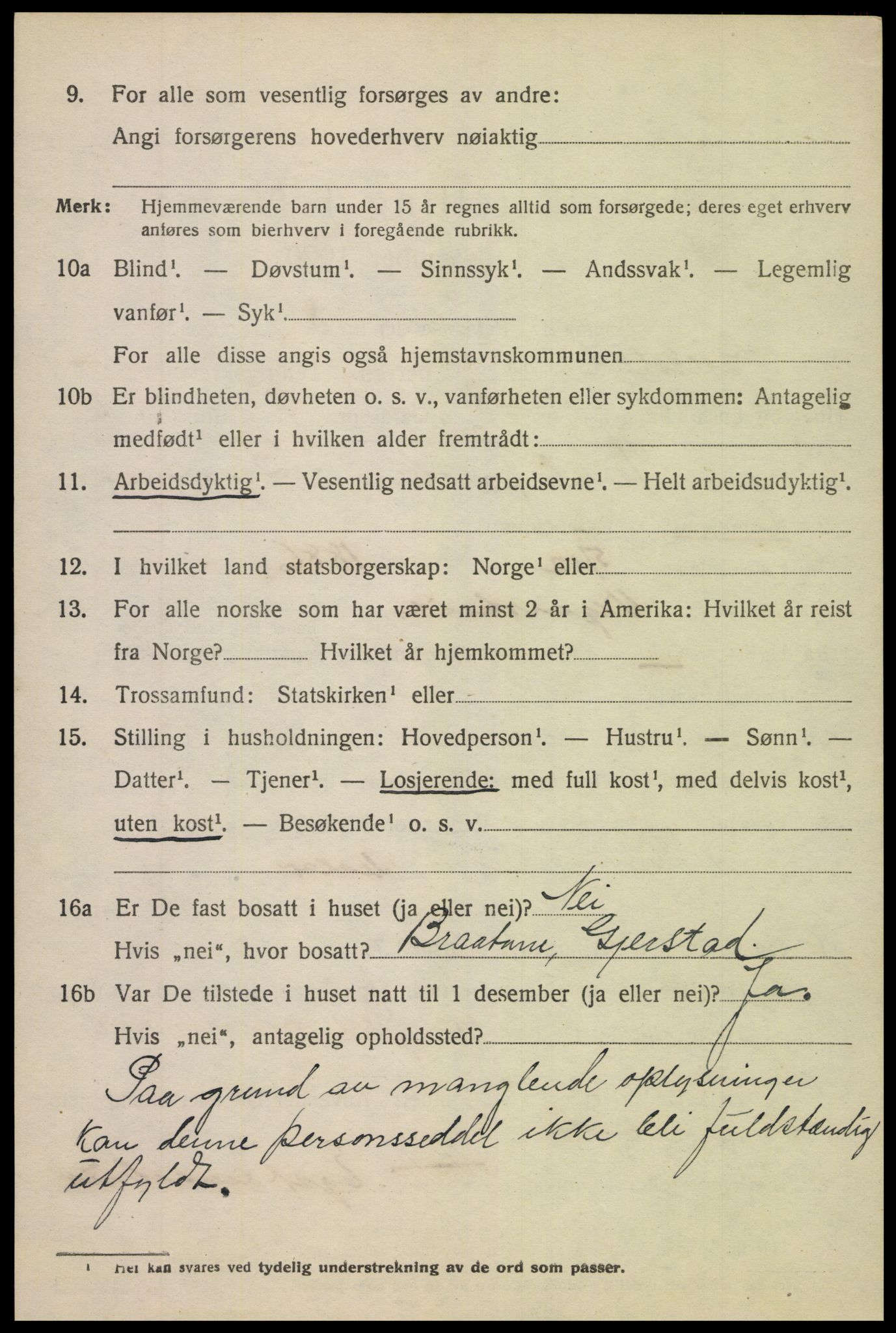 SAK, 1920 census for Gjerstad, 1920, p. 3260