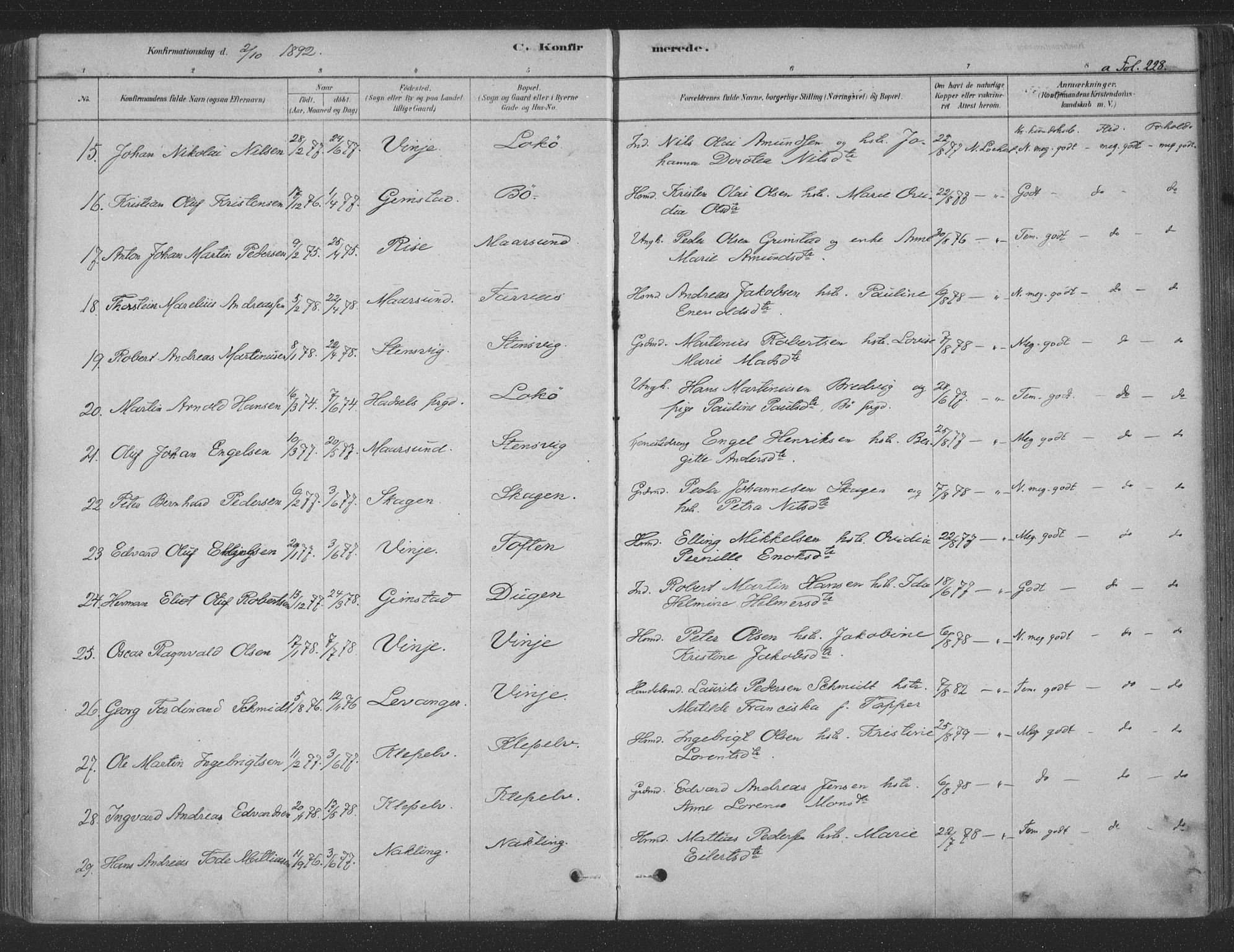 Ministerialprotokoller, klokkerbøker og fødselsregistre - Nordland, AV/SAT-A-1459/891/L1302: Parish register (official) no. 891A07, 1878-1895, p. 228