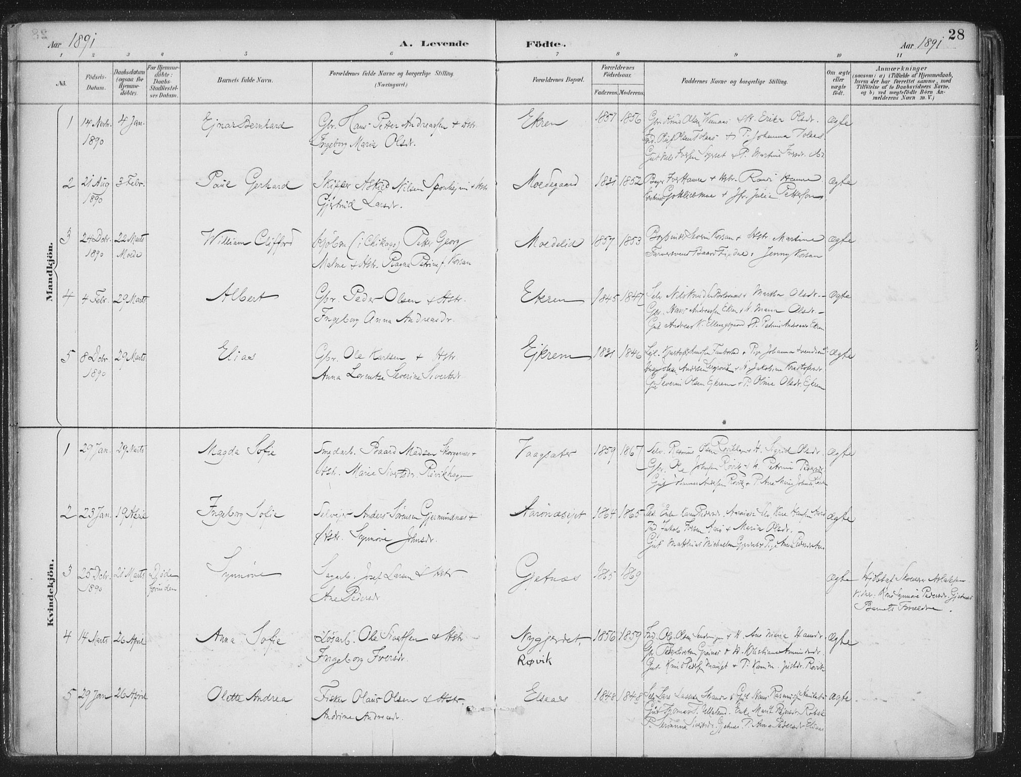 Ministerialprotokoller, klokkerbøker og fødselsregistre - Møre og Romsdal, AV/SAT-A-1454/555/L0658: Parish register (official) no. 555A09, 1887-1917, p. 28