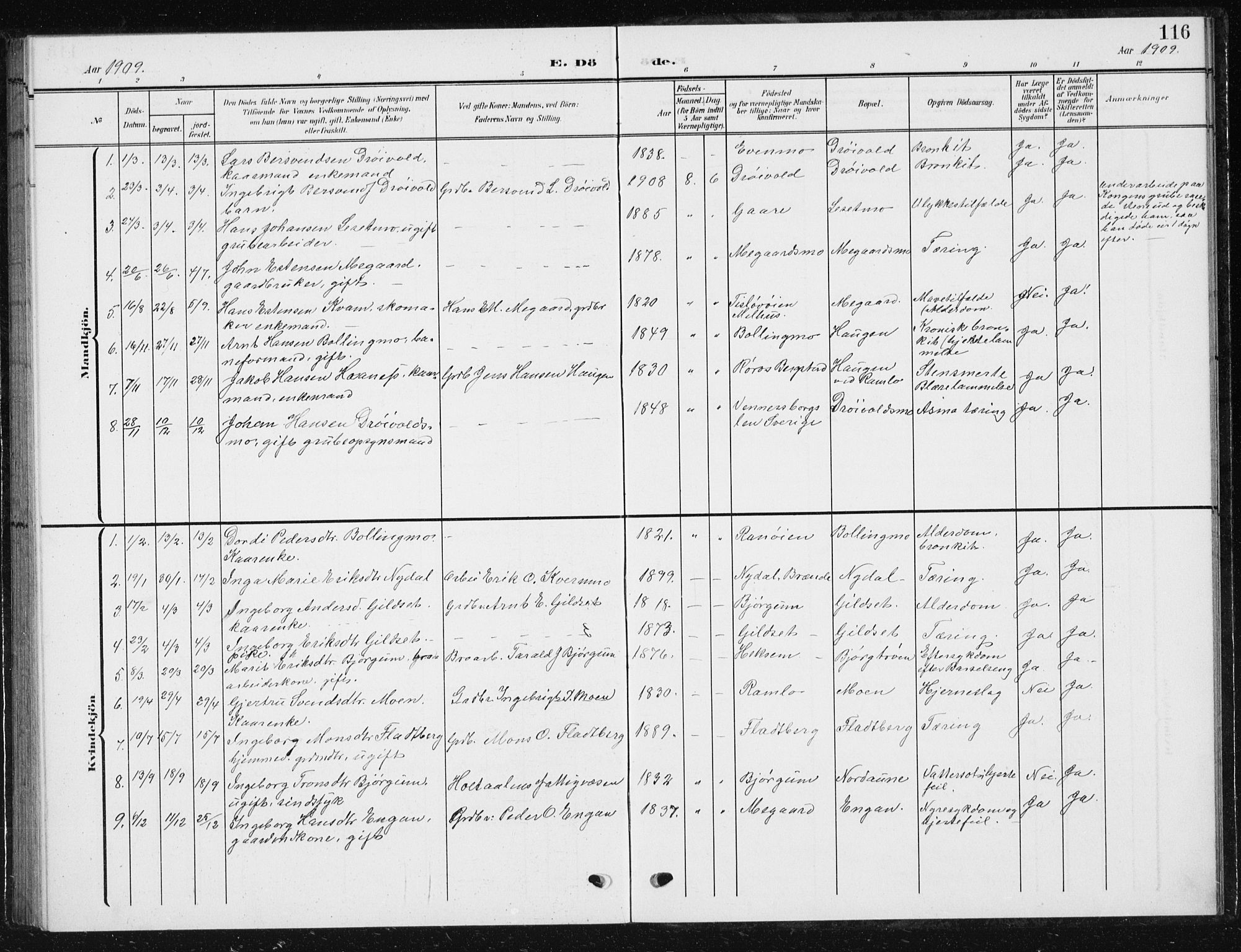 Ministerialprotokoller, klokkerbøker og fødselsregistre - Sør-Trøndelag, SAT/A-1456/685/L0979: Parish register (copy) no. 685C04, 1908-1933, p. 116