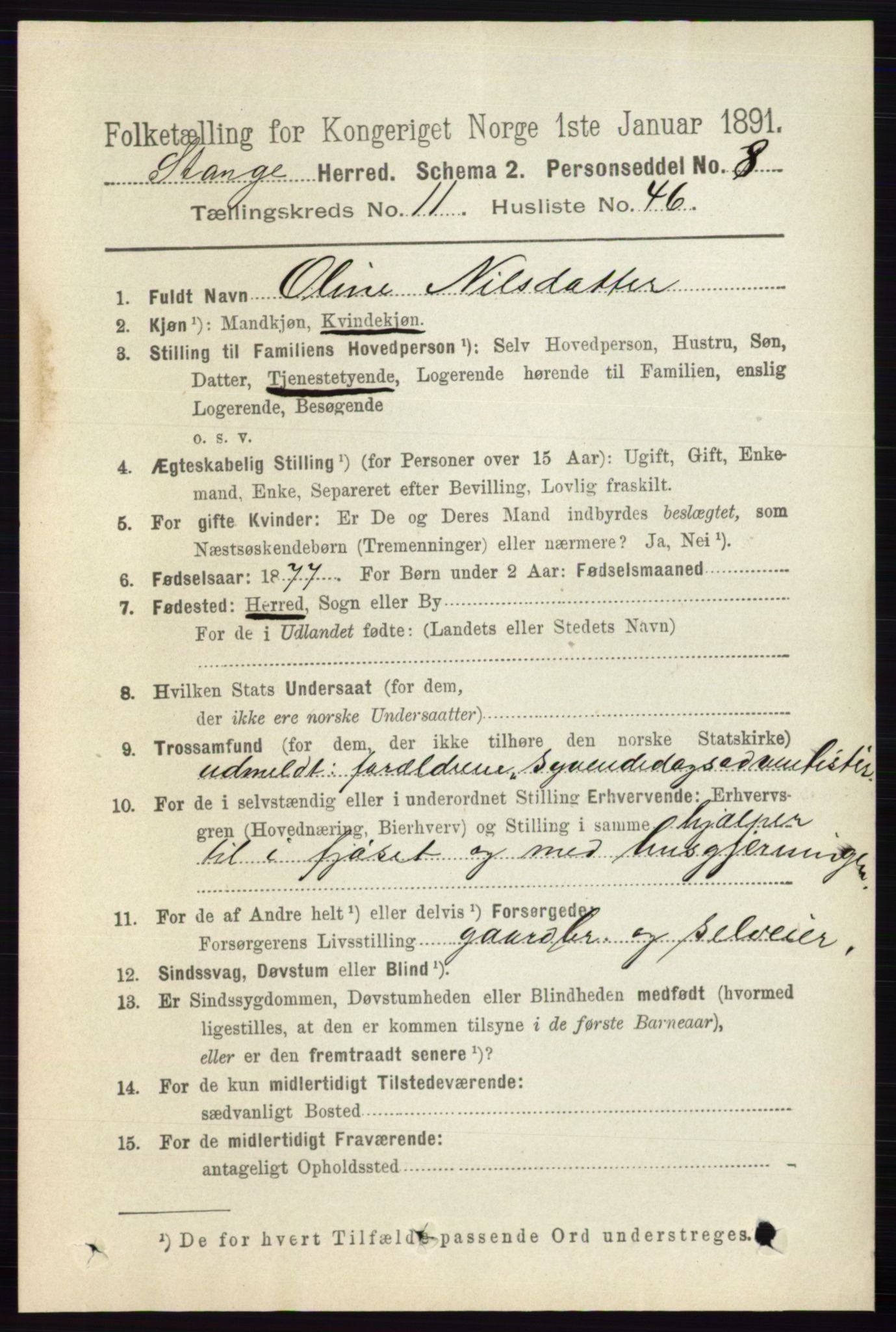 RA, 1891 census for 0417 Stange, 1891, p. 7746