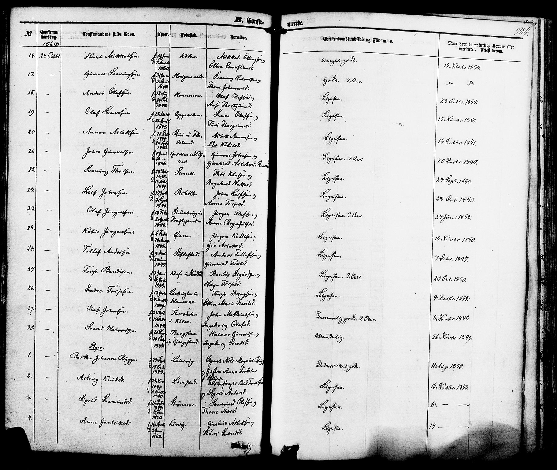 Kviteseid kirkebøker, SAKO/A-276/F/Fa/L0007: Parish register (official) no. I 7, 1859-1881, p. 284