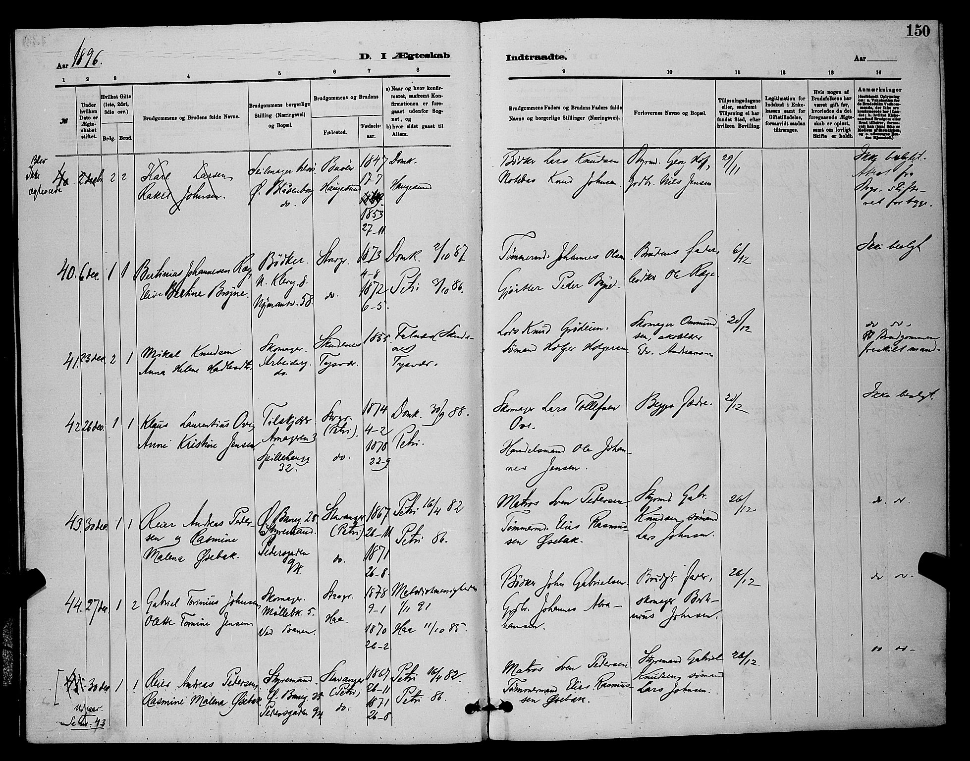 St. Johannes sokneprestkontor, SAST/A-101814/001/30/30BB/L0001: Parish register (copy) no. B 1, 1885-1897, p. 150