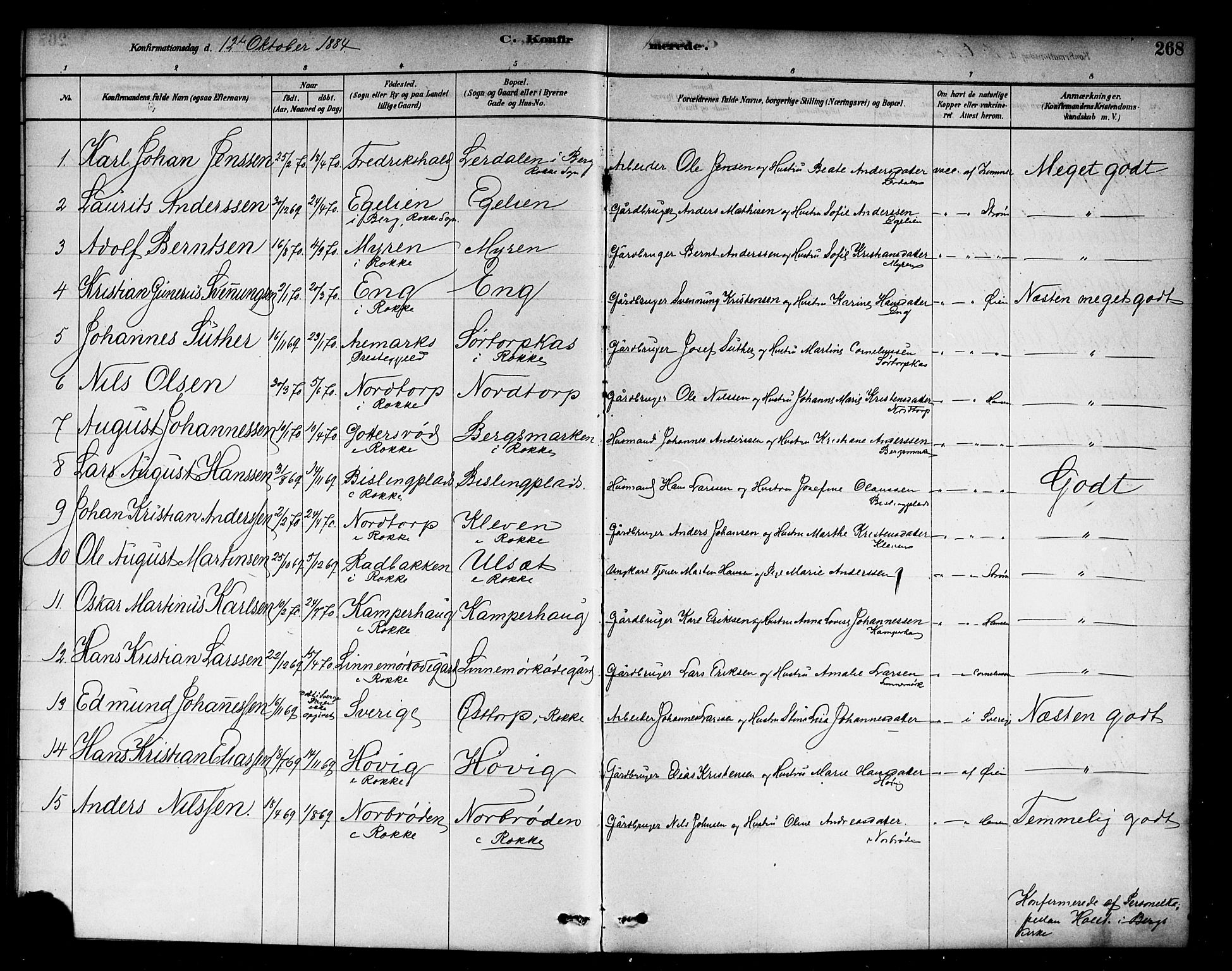 Berg prestekontor Kirkebøker, AV/SAO-A-10902/F/Fc/L0001: Parish register (official) no. III 1, 1878-1887, p. 268