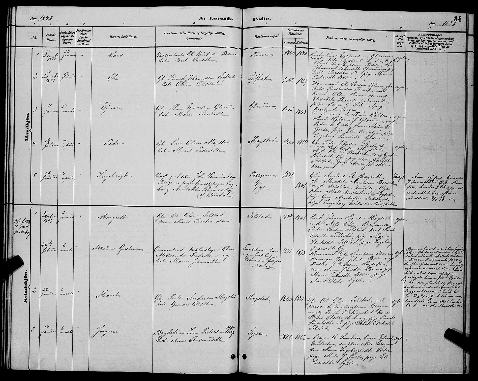 Ministerialprotokoller, klokkerbøker og fødselsregistre - Møre og Romsdal, AV/SAT-A-1454/595/L1052: Parish register (copy) no. 595C04, 1885-1900, p. 34