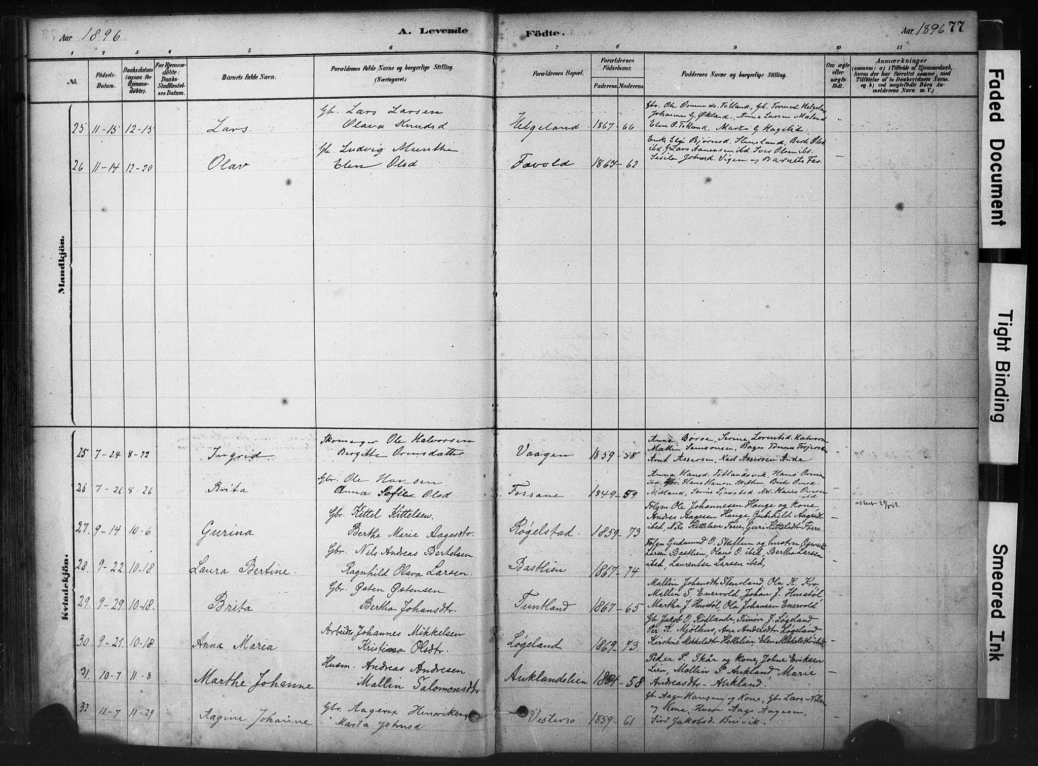 Hjelmeland sokneprestkontor, AV/SAST-A-101843/01/IV/L0014: Parish register (official) no. A 14, 1879-1900, p. 77