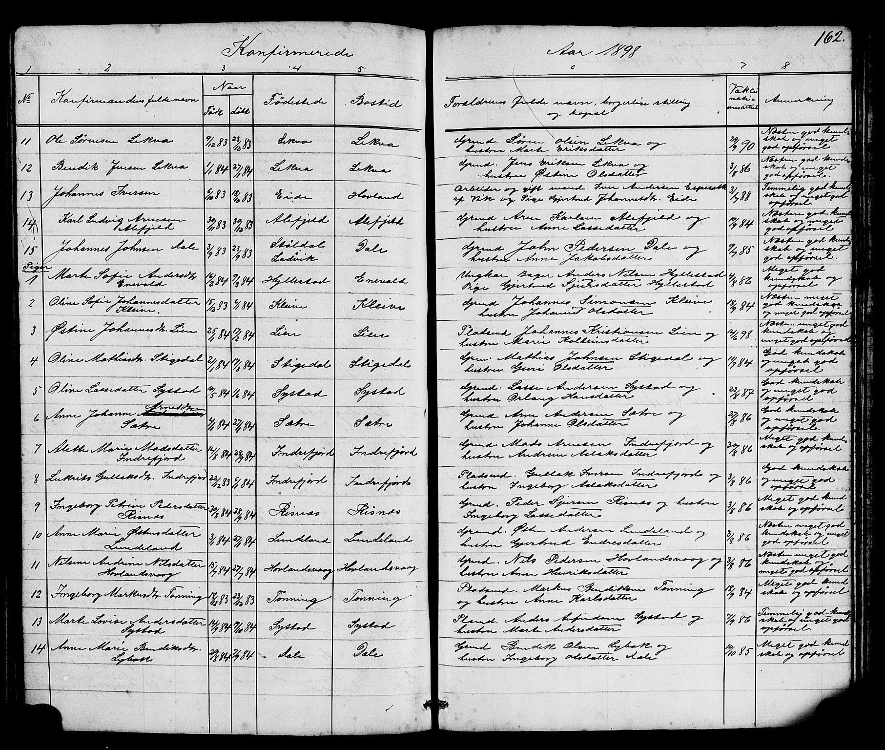 Hyllestad sokneprestembete, SAB/A-80401: Parish register (copy) no. A 2, 1876-1906, p. 162