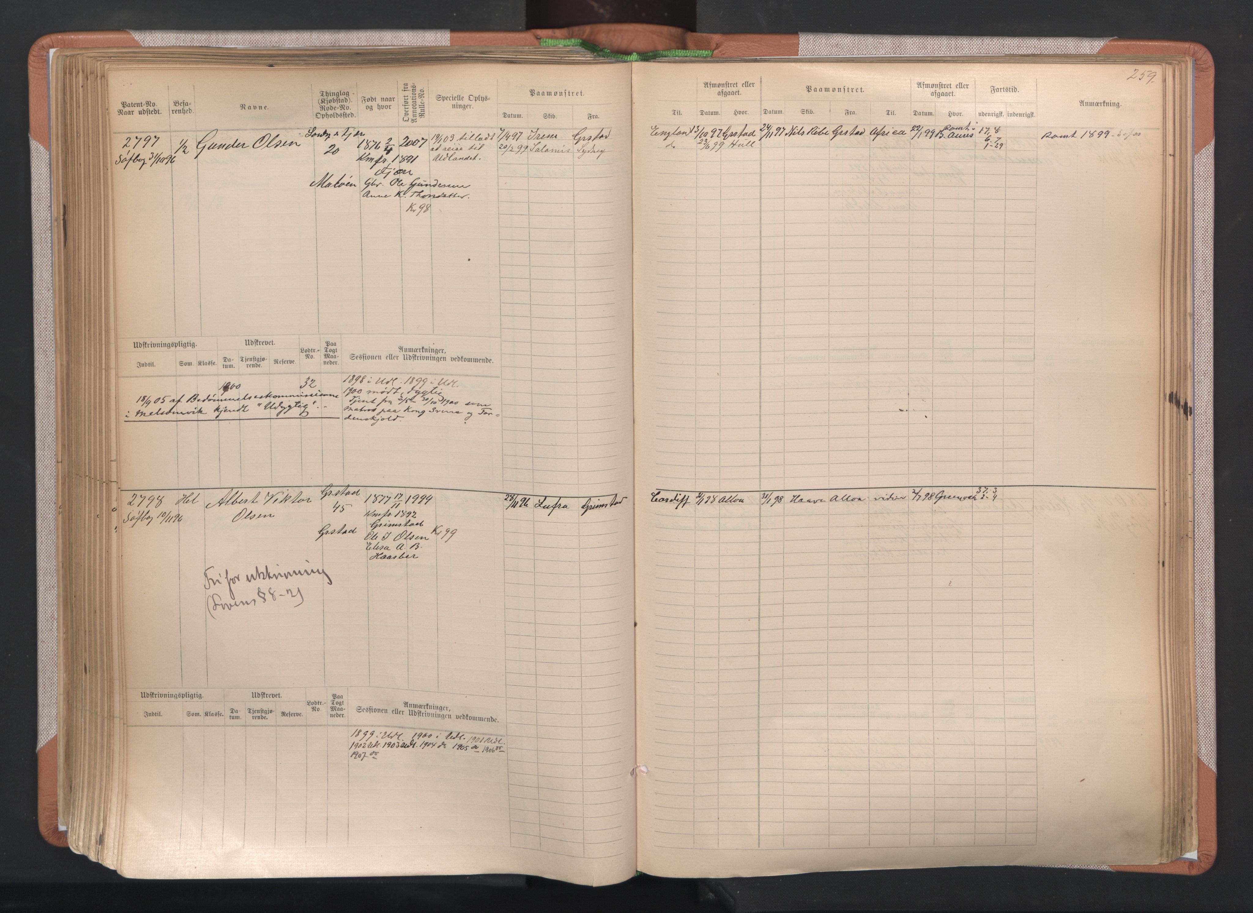 Grimstad mønstringskrets, AV/SAK-2031-0013/F/Fb/L0004: Hovedrulle A nr 2277-3042, F-7, 1889-1940, p. 267