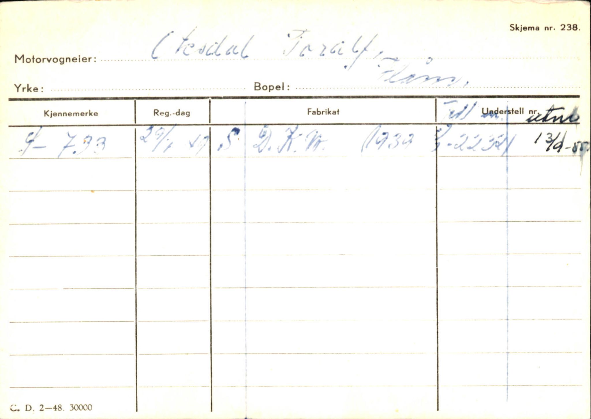 Statens vegvesen, Sogn og Fjordane vegkontor, SAB/A-5301/4/F/L0125: Eigarregister Sogndal V-Å. Aurland A-Å. Fjaler A-N, 1945-1975, p. 948