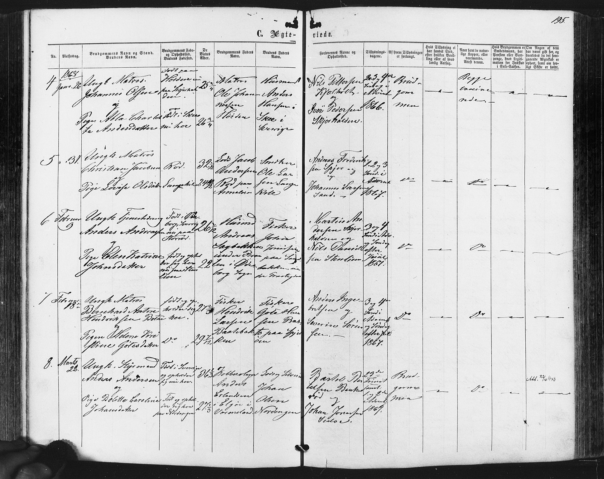Hvaler prestekontor Kirkebøker, SAO/A-2001/F/Fa/L0007: Parish register (official) no. I 7, 1864-1878, p. 195