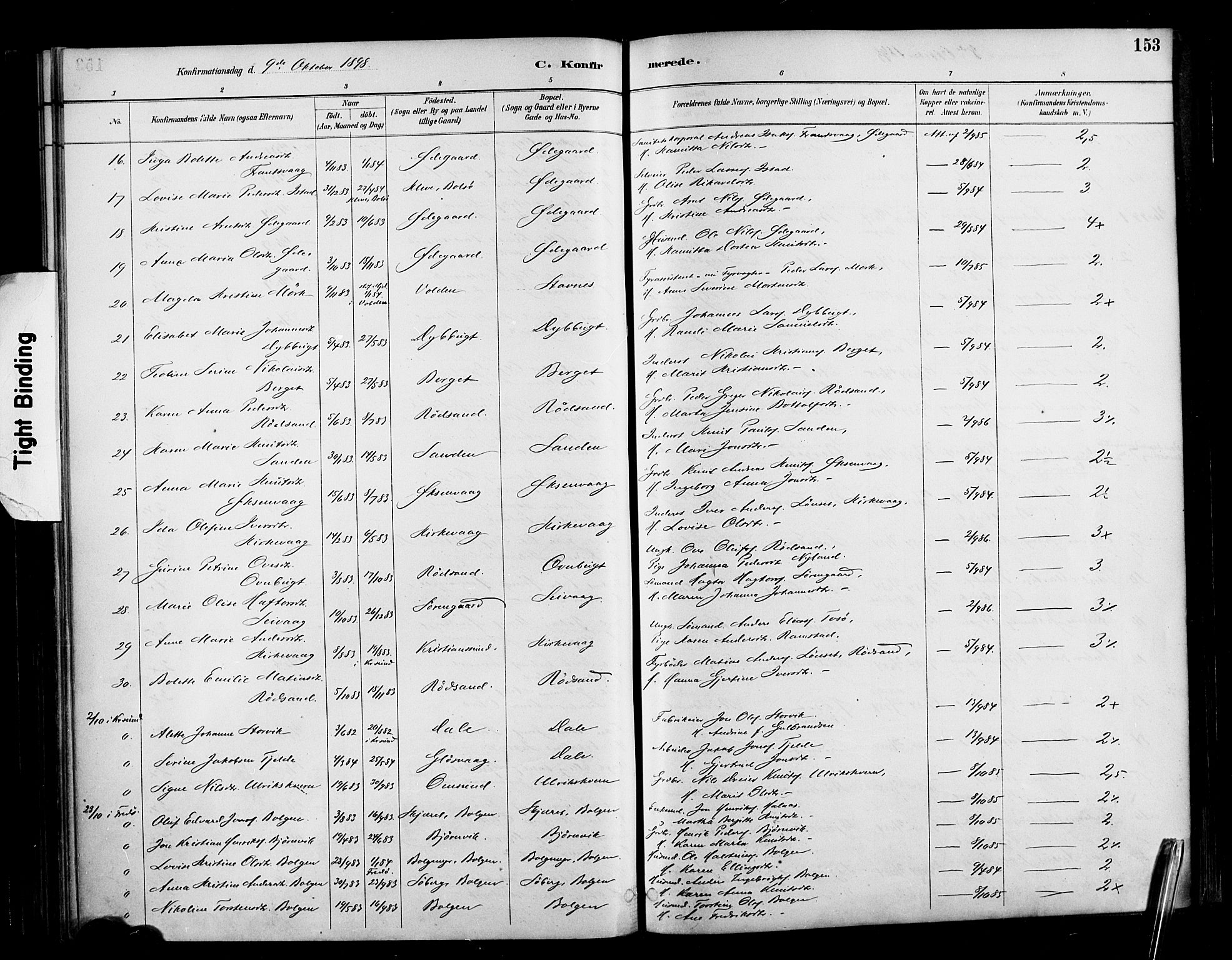 Ministerialprotokoller, klokkerbøker og fødselsregistre - Møre og Romsdal, AV/SAT-A-1454/569/L0819: Parish register (official) no. 569A05, 1885-1899, p. 153