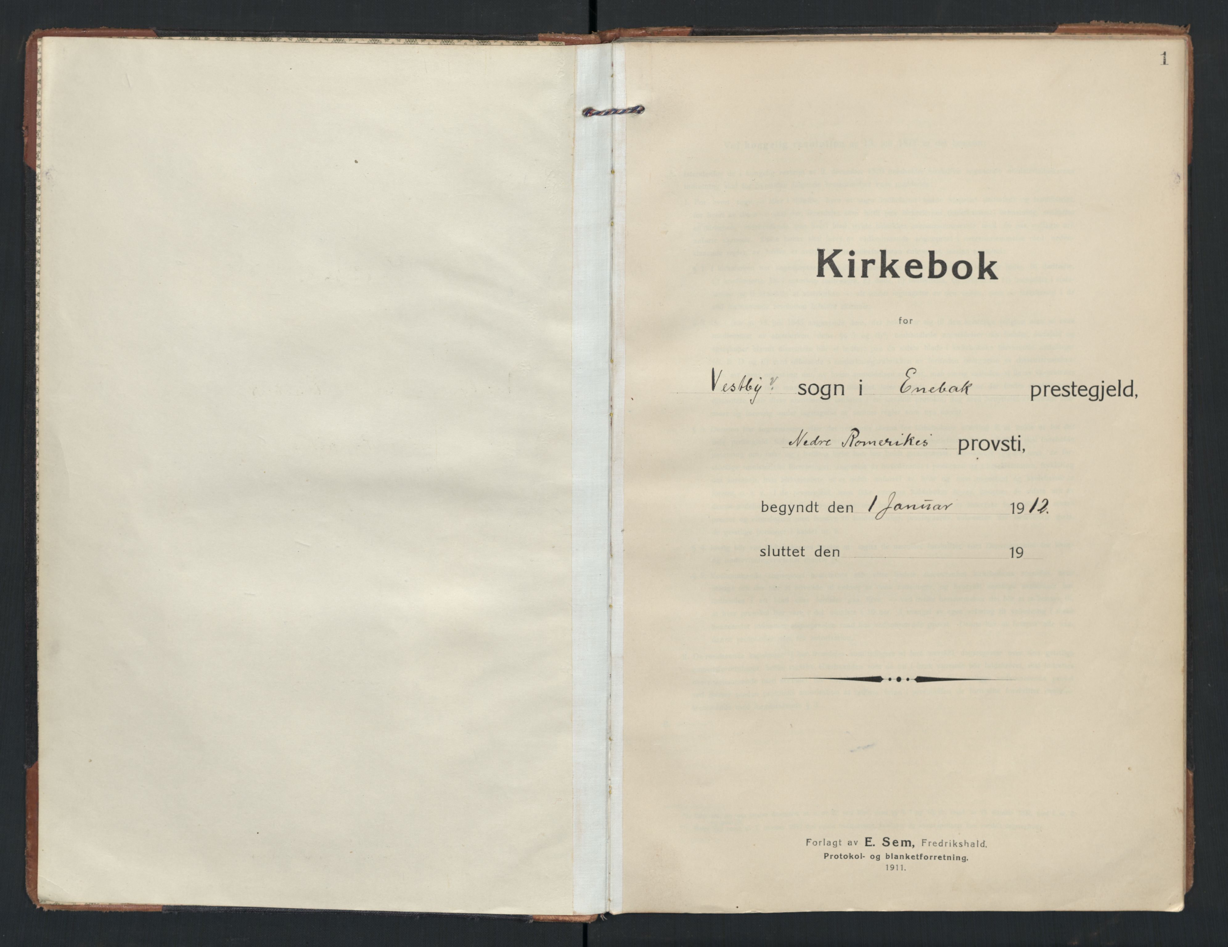 Enebakk prestekontor Kirkebøker, SAO/A-10171c/F/Fb/L0004: Parish register (official) no. II 4, 1912-1958, p. 1