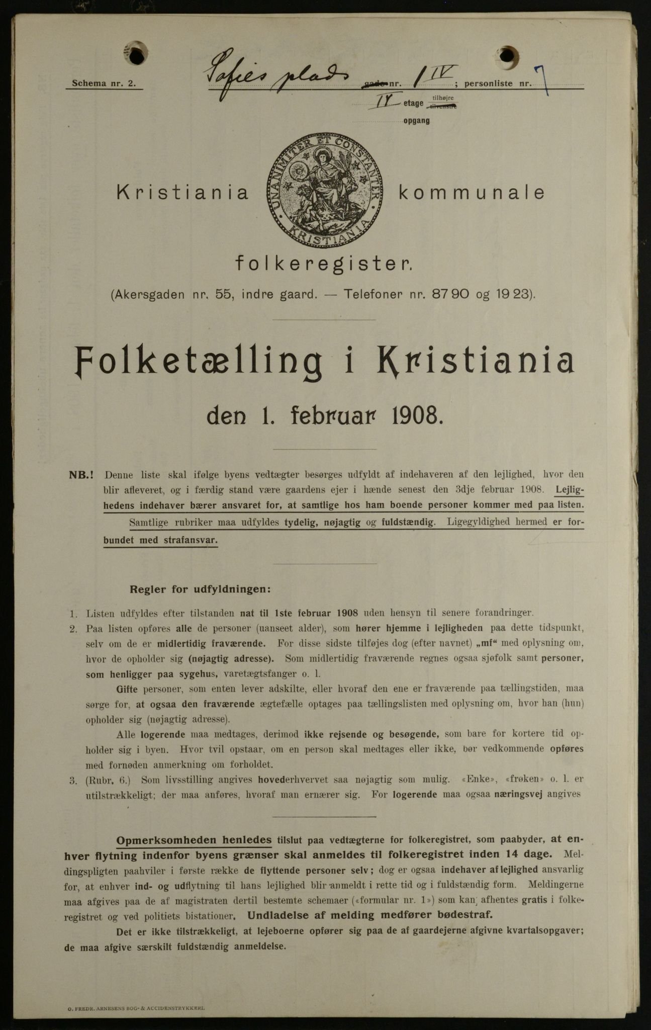 OBA, Municipal Census 1908 for Kristiania, 1908, p. 89518