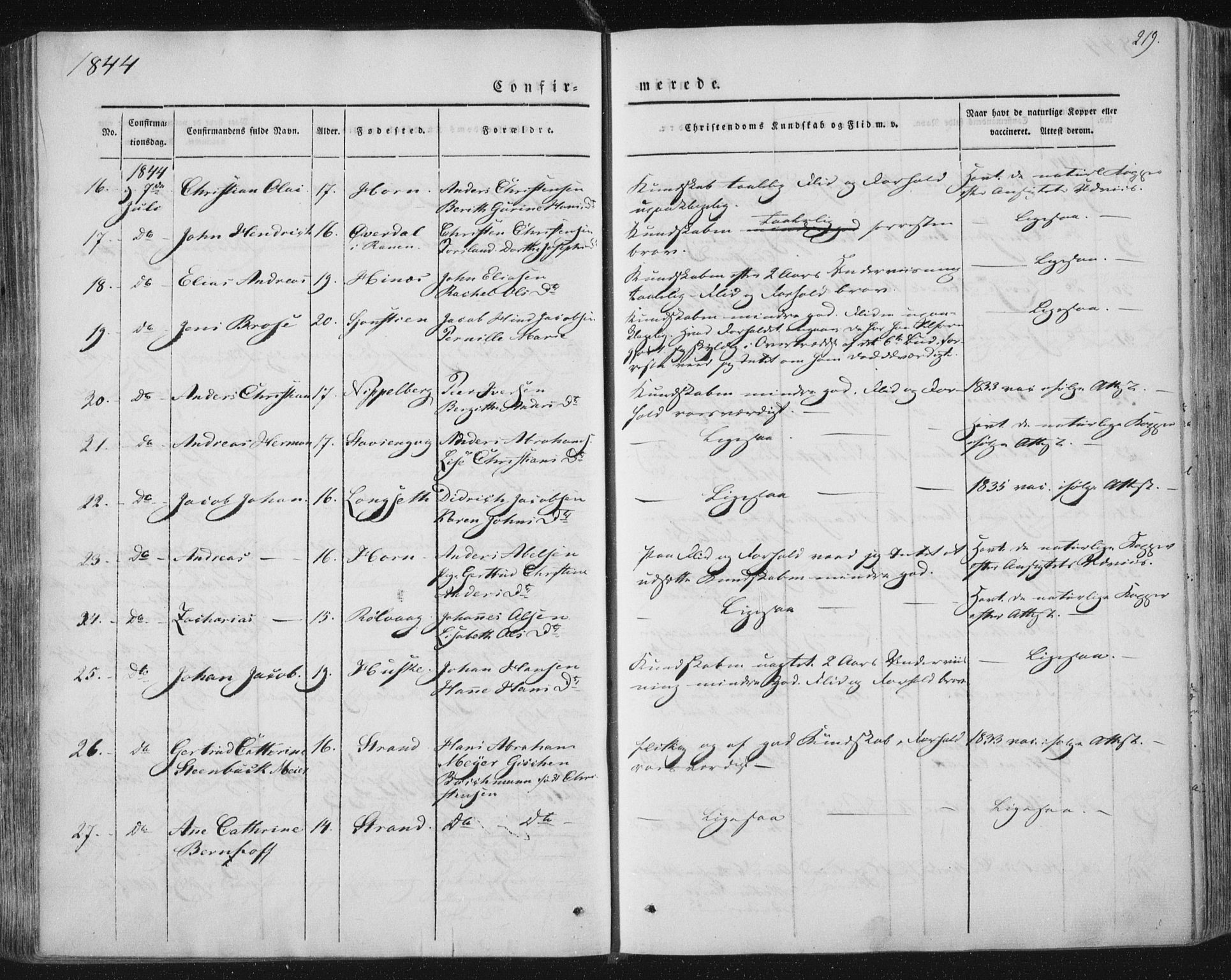 Ministerialprotokoller, klokkerbøker og fødselsregistre - Nordland, AV/SAT-A-1459/838/L0549: Parish register (official) no. 838A07, 1840-1854, p. 219