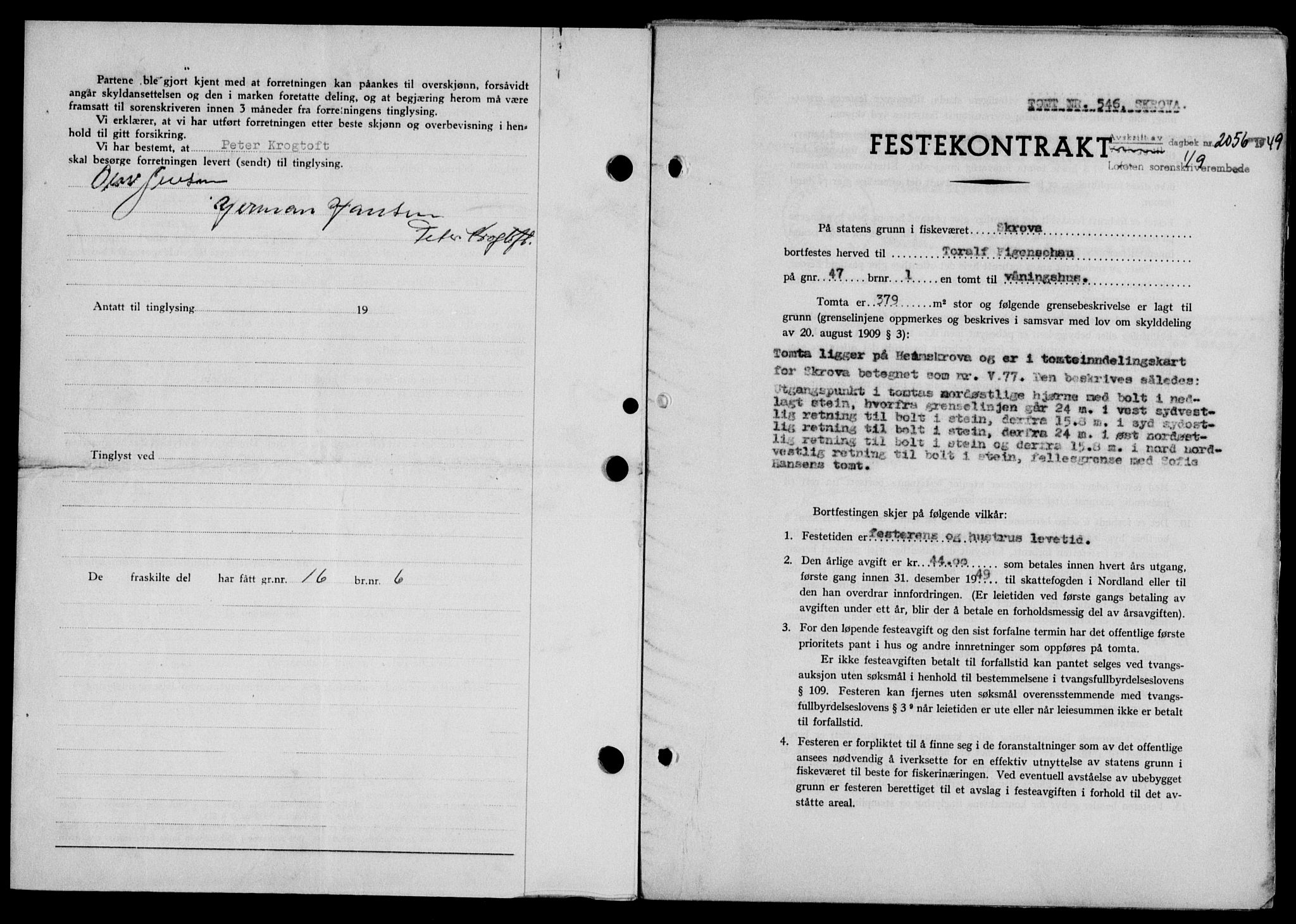 Lofoten sorenskriveri, SAT/A-0017/1/2/2C/L0021a: Mortgage book no. 21a, 1949-1949, Diary no: : 2056/1949