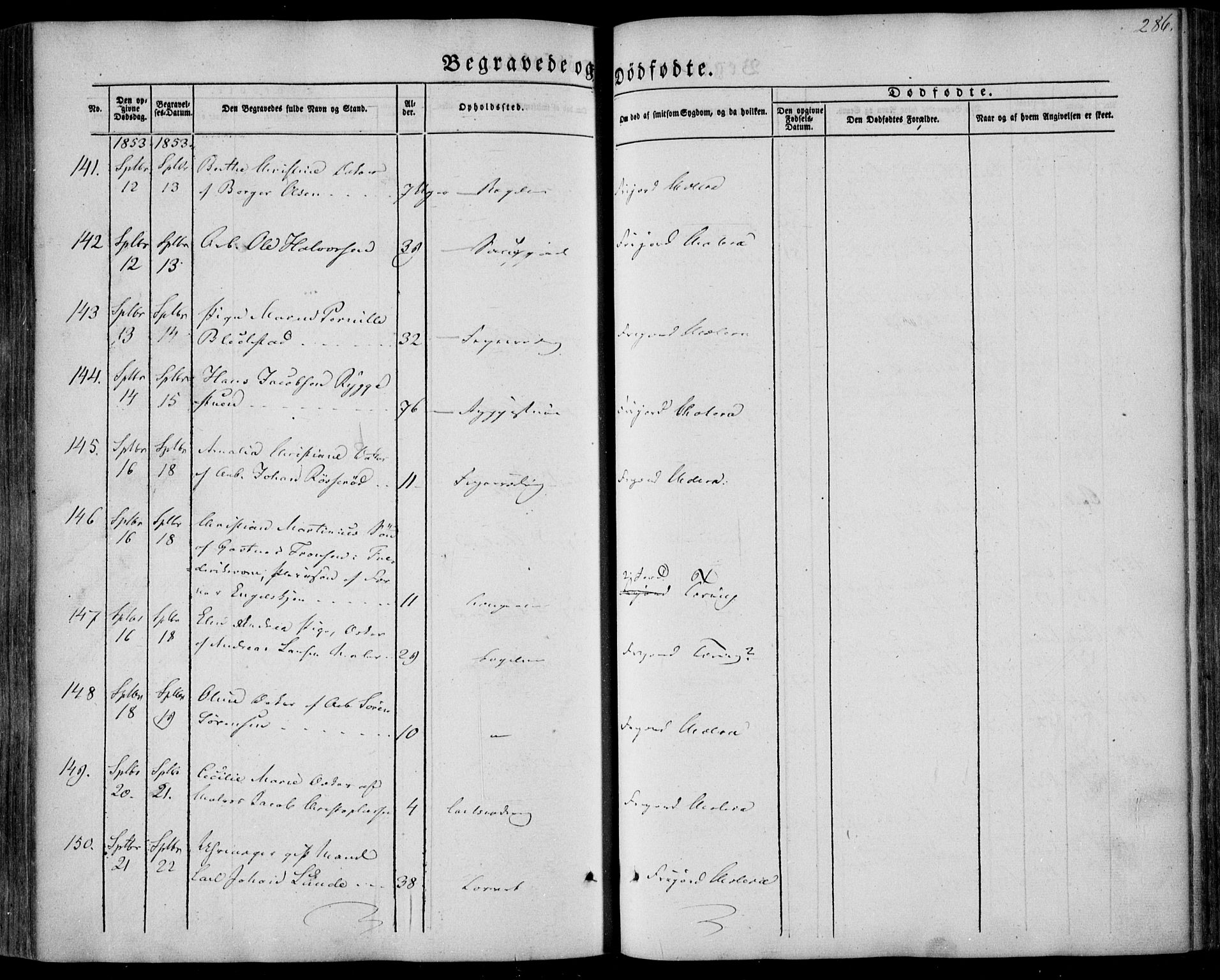 Larvik kirkebøker, AV/SAKO-A-352/F/Fa/L0003: Parish register (official) no. I 3, 1848-1856, p. 286