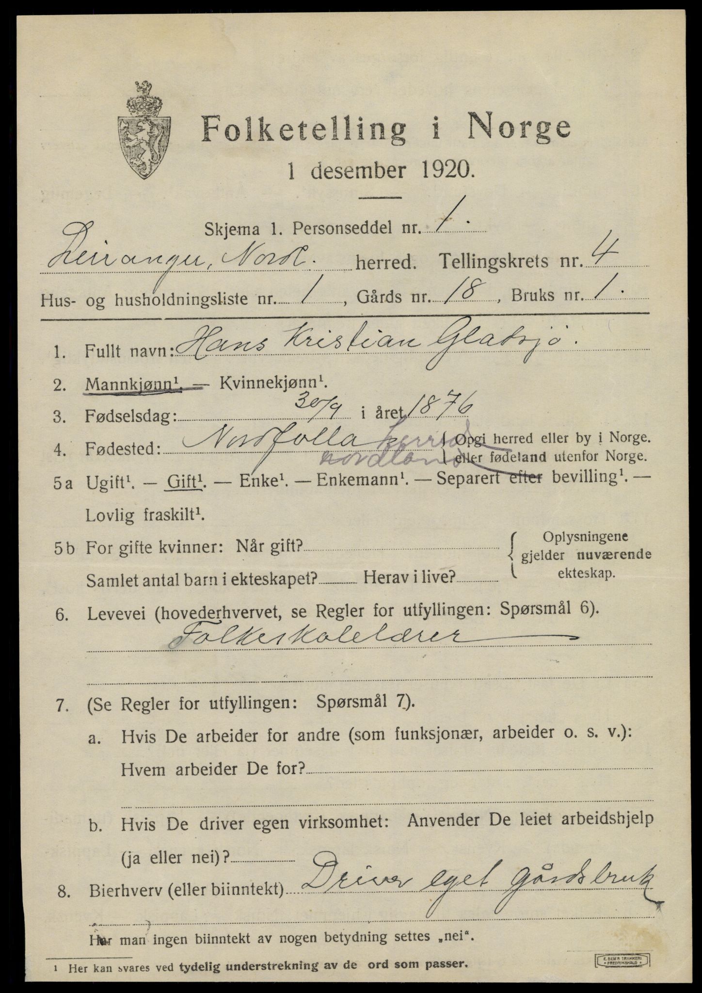 SAT, 1920 census for Leiranger, 1920, p. 1527